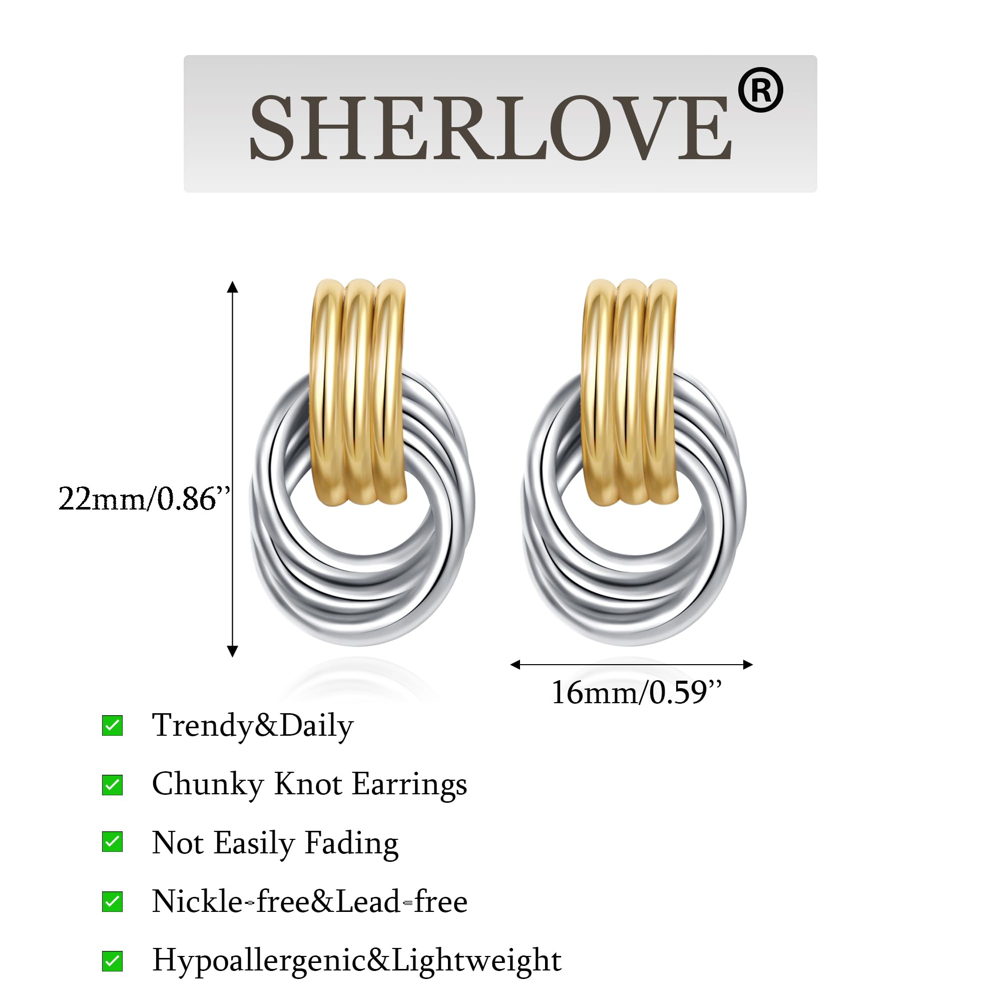 SHERLOVE Chunky Knot Gold Earrings Women Statement Drop Dangle Earrings | 14K Gold Plated Hypoallergenic Lightweight,Trendy Dainty Elegant Cute,Women Gold Jewelry Fashion Accessories Gifts