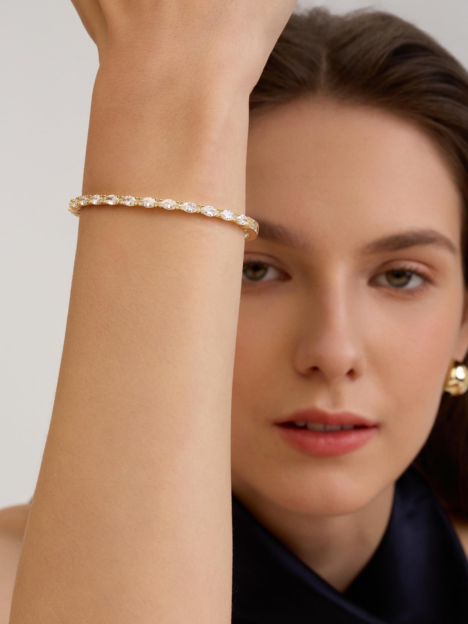 Gold Bracelets For Women, 14k Gold Filled Bangle Bracelets | Chunky Hinged Bangle Bracelets,Bangle Bracelets Non Tarnish, Jewelry For Women-Wavy Evil Eye Round Recetangle Marquise Cut