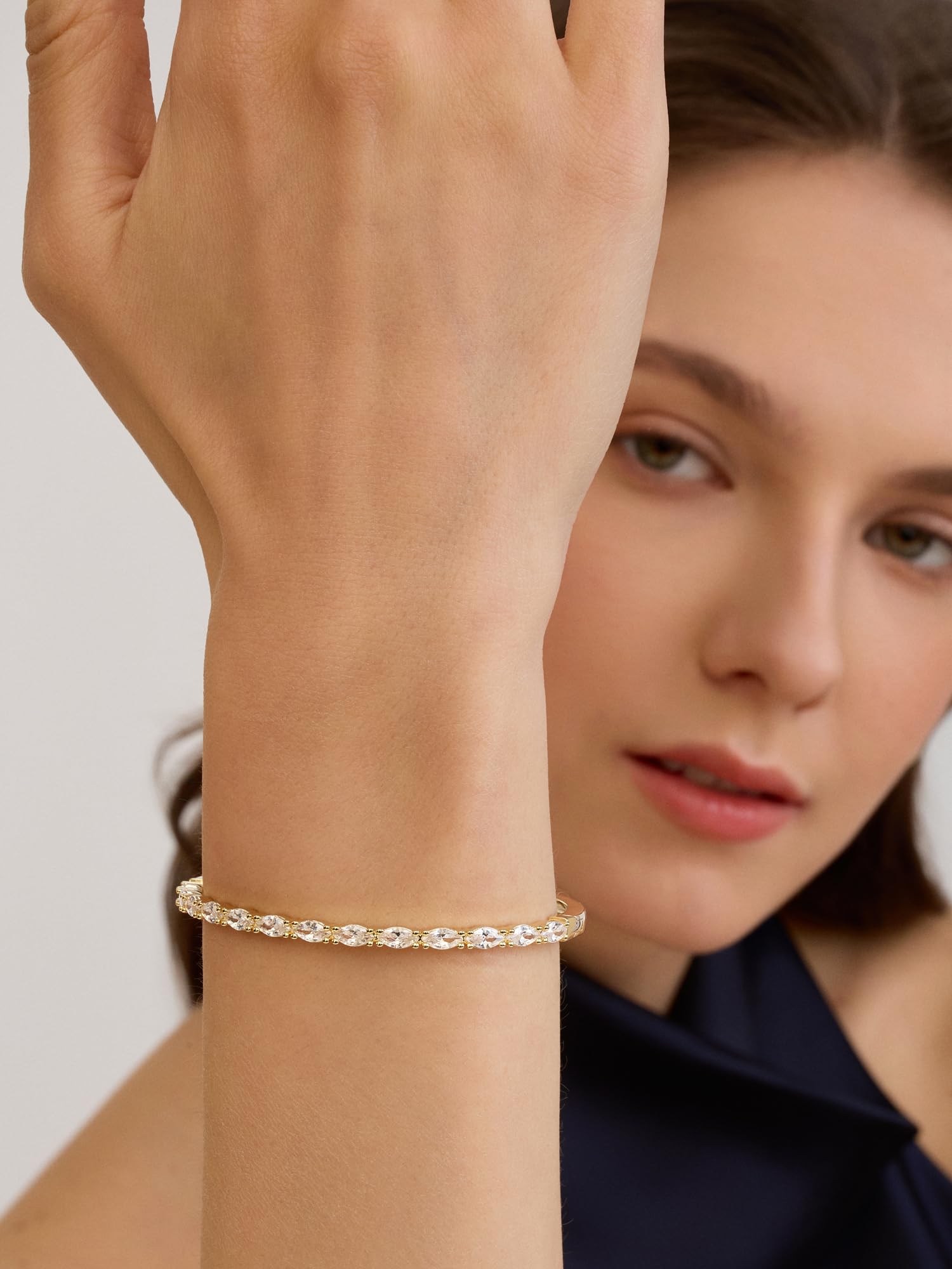 Gold Bracelets For Women, 14k Gold Filled Bangle Bracelets | Chunky Hinged Bangle Bracelets,Bangle Bracelets Non Tarnish, Jewelry For Women-Wavy Evil Eye Round Recetangle Marquise Cut