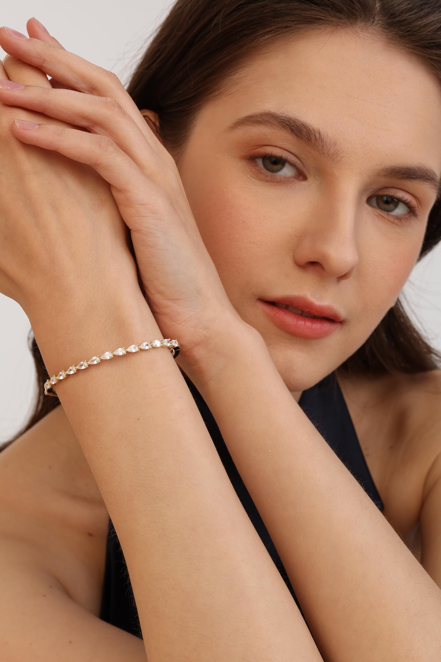Gold Bracelets For Women, 14k Gold Filled Bangle Bracelets | Chunky Hinged Bangle Bracelets,Bangle Bracelets Non Tarnish, Jewelry For Women-Wavy Evil Eye Round Recetangle Marquise Cut
