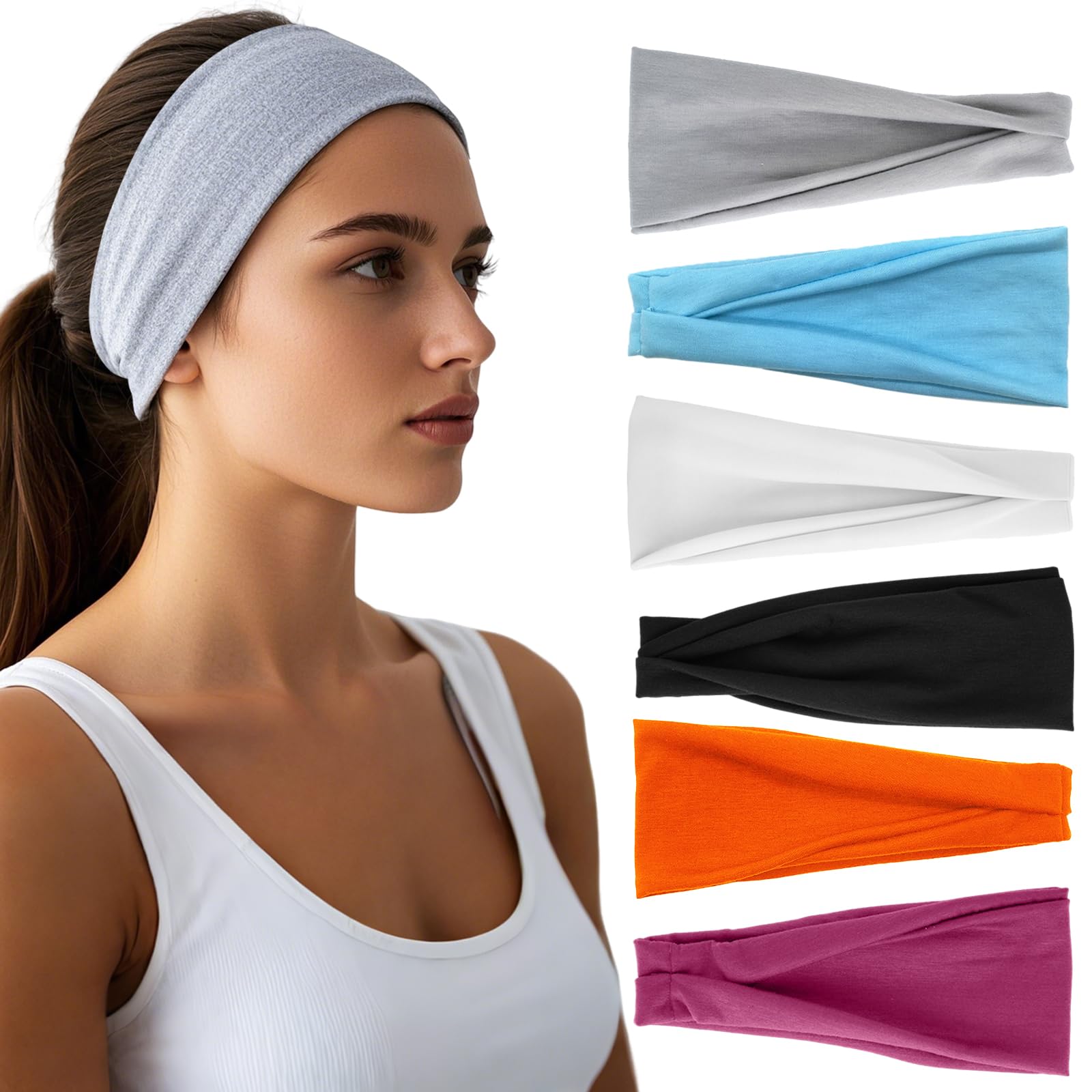 Headbands for Women - 6 Pack Wide Elastic Hair Bands | Stretchy Sweatbands Hair Bands | Soft Sports Thin Head Bands | Non-Slip Accessories Bands for Fashion, Washing Face, Workouts, Yoga, Daily Use