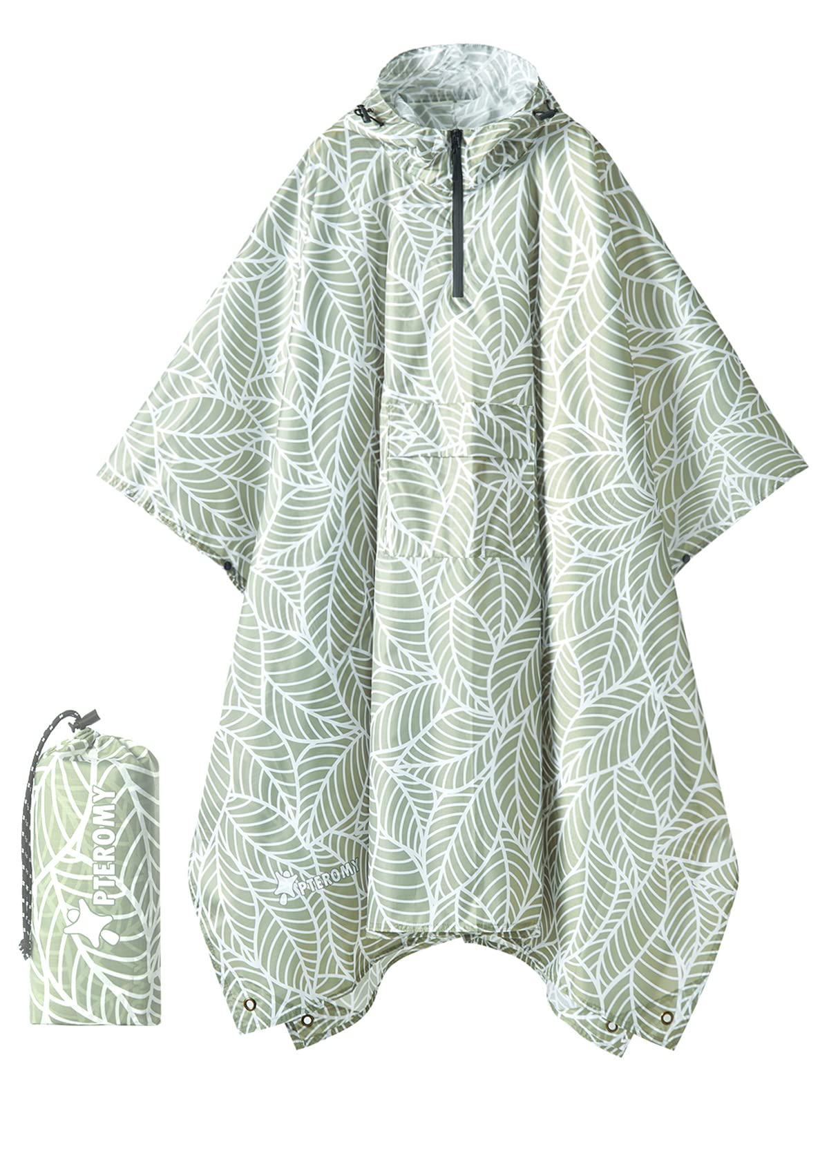 PTEROMY 3-in-1 Hooded Rain Poncho for Adult with Pocket, Waterproof Lightweight Unisex Raincoat for Hiking Camping Emergency
