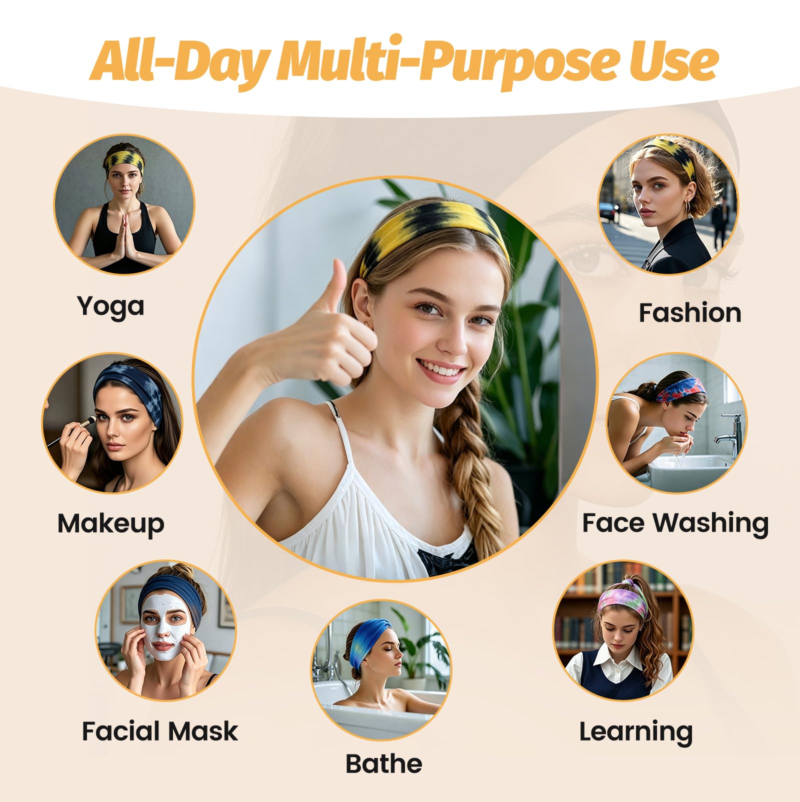 Headbands for Women - 6 Pack Wide Elastic Hair Bands | Stretchy Sweatbands Hair Bands | Soft Sports Thin Head Bands | Non-Slip Accessories Bands for Fashion, Washing Face, Workouts, Yoga, Daily Use