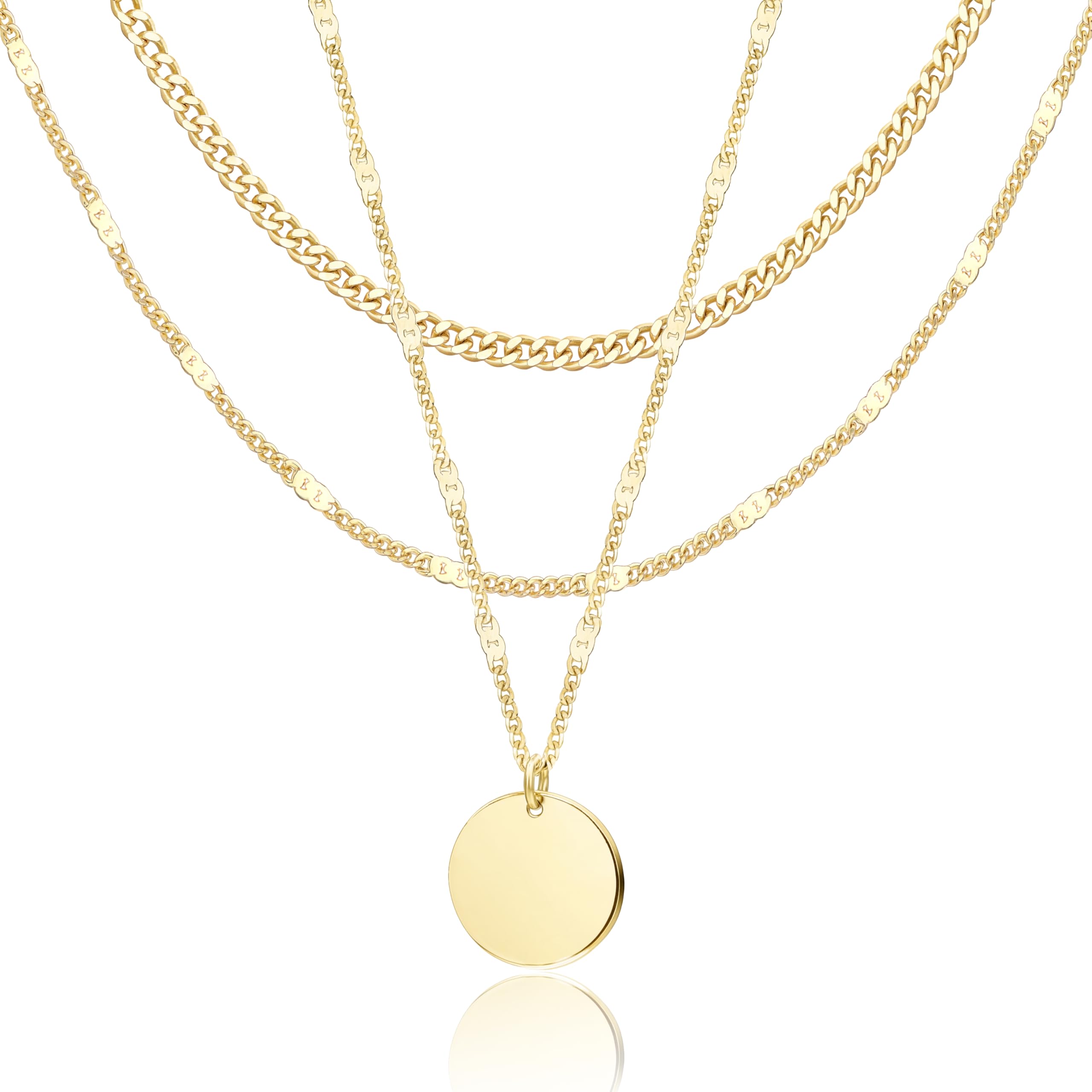 WomenGifts Layered Gold Necklaces for Women, 14K Gold Sterling Silver Plated Dainty Pendant Necklace Set Non Tarnish, Chunky Stackable Cuban Chain Choker, Trendy Birthstone Vacation Jewelry Gift