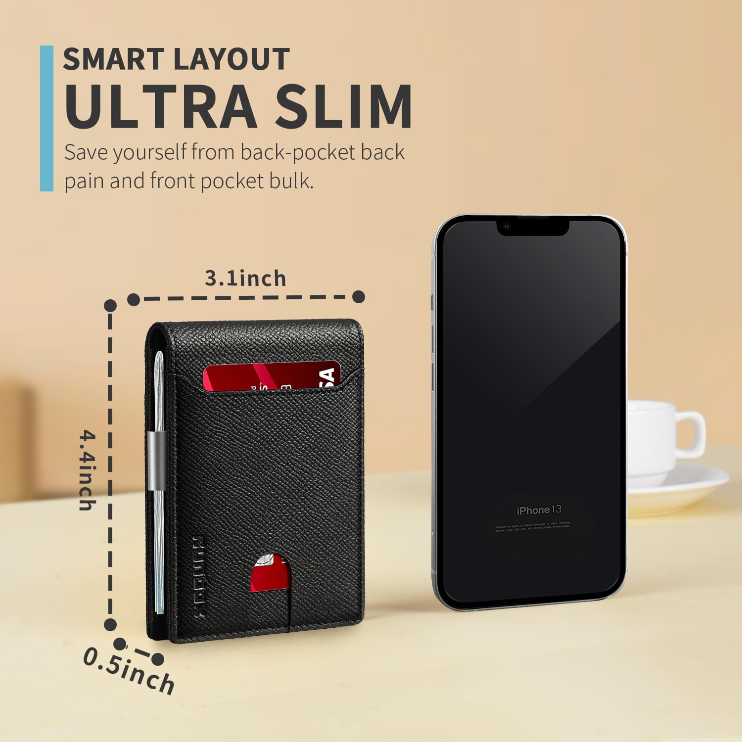 RUNBOX Slim Wallet for Men - RFID Blocking Leather Bifold with Money Clip | Minimalist Front Pocket Wallet Holds 11 Cards,Slim Thin Design,RFID Blocking Protection, Practical Birthday Gifts for Men