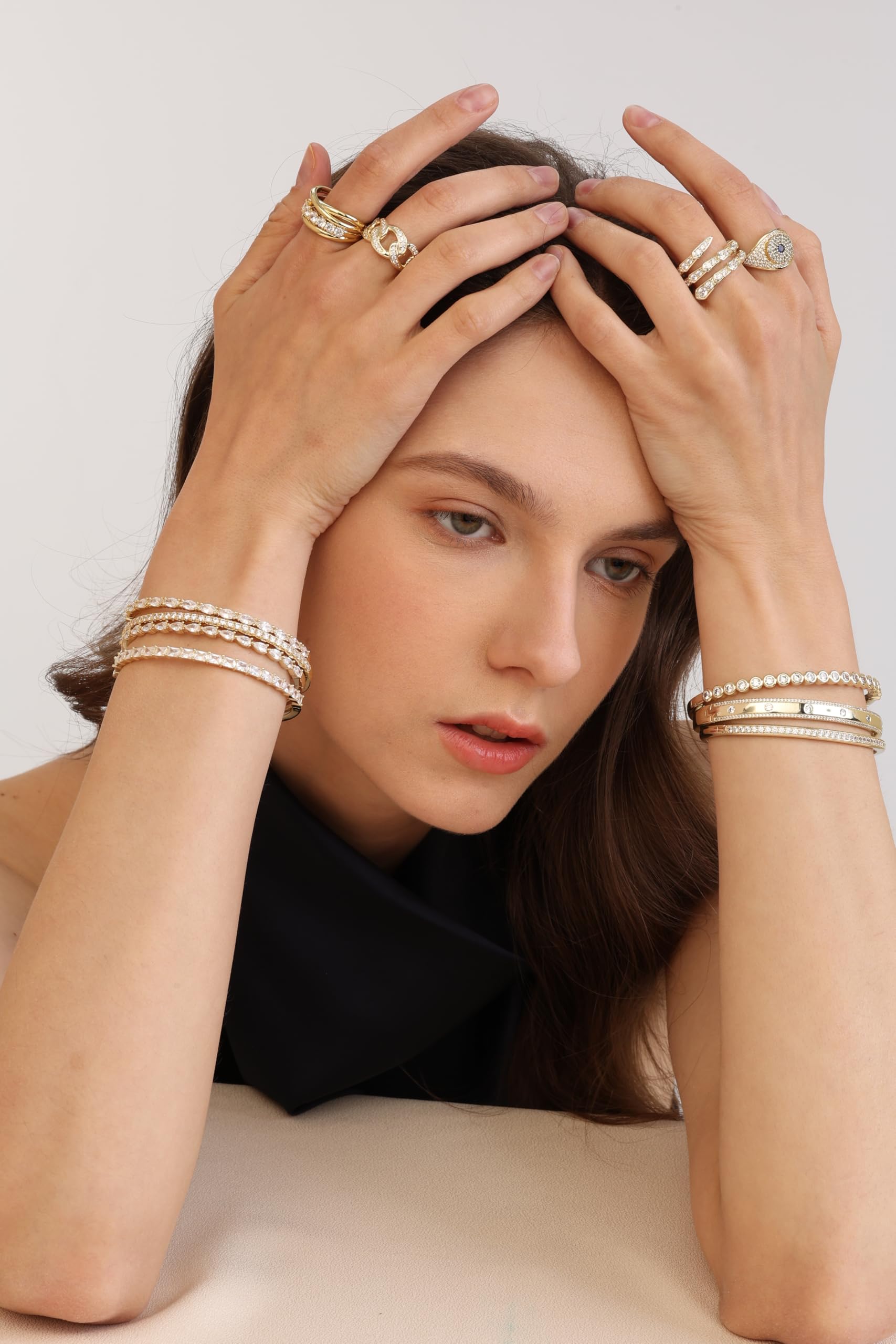 Gold Bracelets For Women, 14k Gold Filled Bangle Bracelets | Chunky Hinged Bangle Bracelets,Bangle Bracelets Non Tarnish, Jewelry For Women-Wavy Evil Eye Round Recetangle Marquise Cut