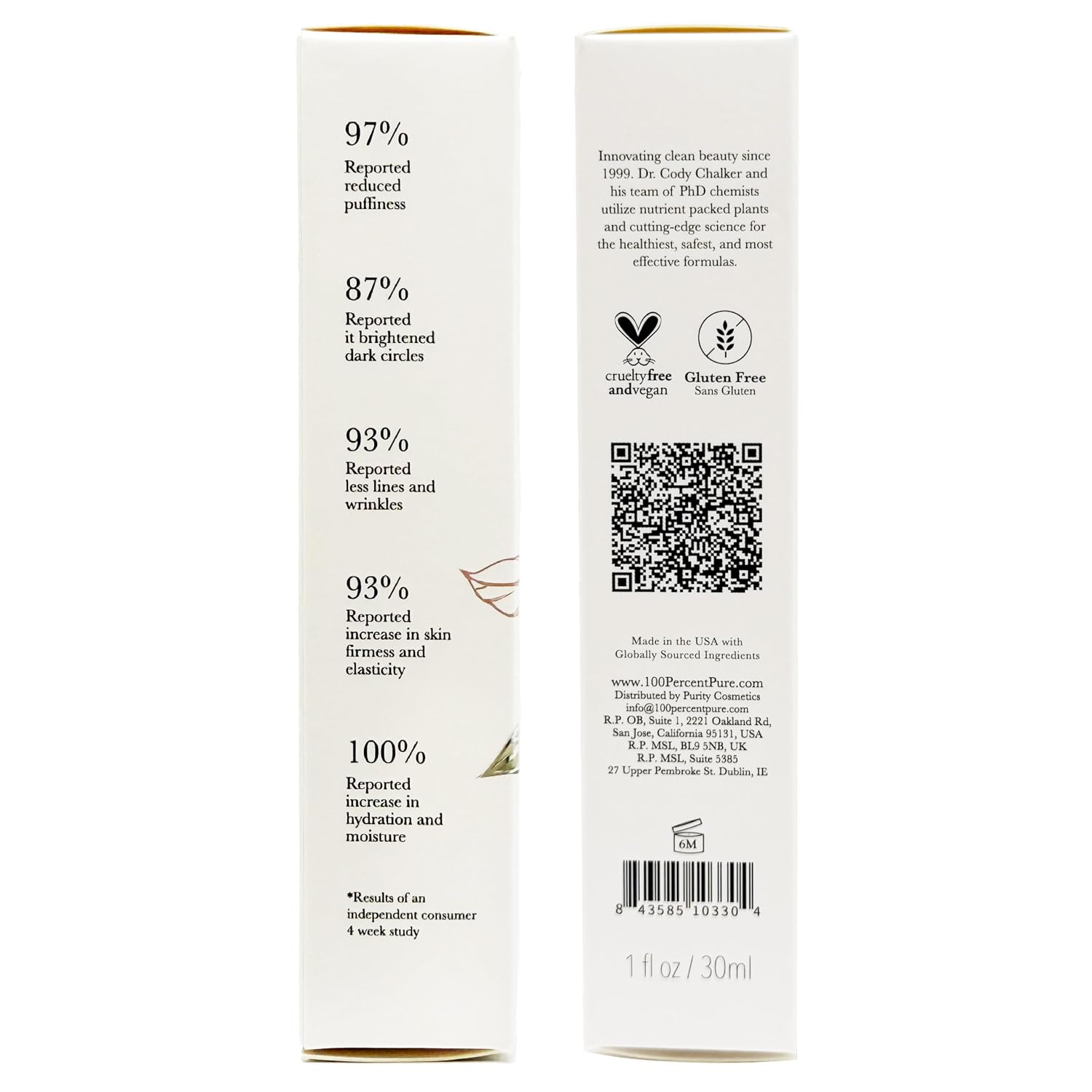 100% PURE Coffee Bean Caffeine Eye Cream, 1 oz | with Vitamin E, Green Tea, Rose; for Dry skin; Dark Circles; Vegan