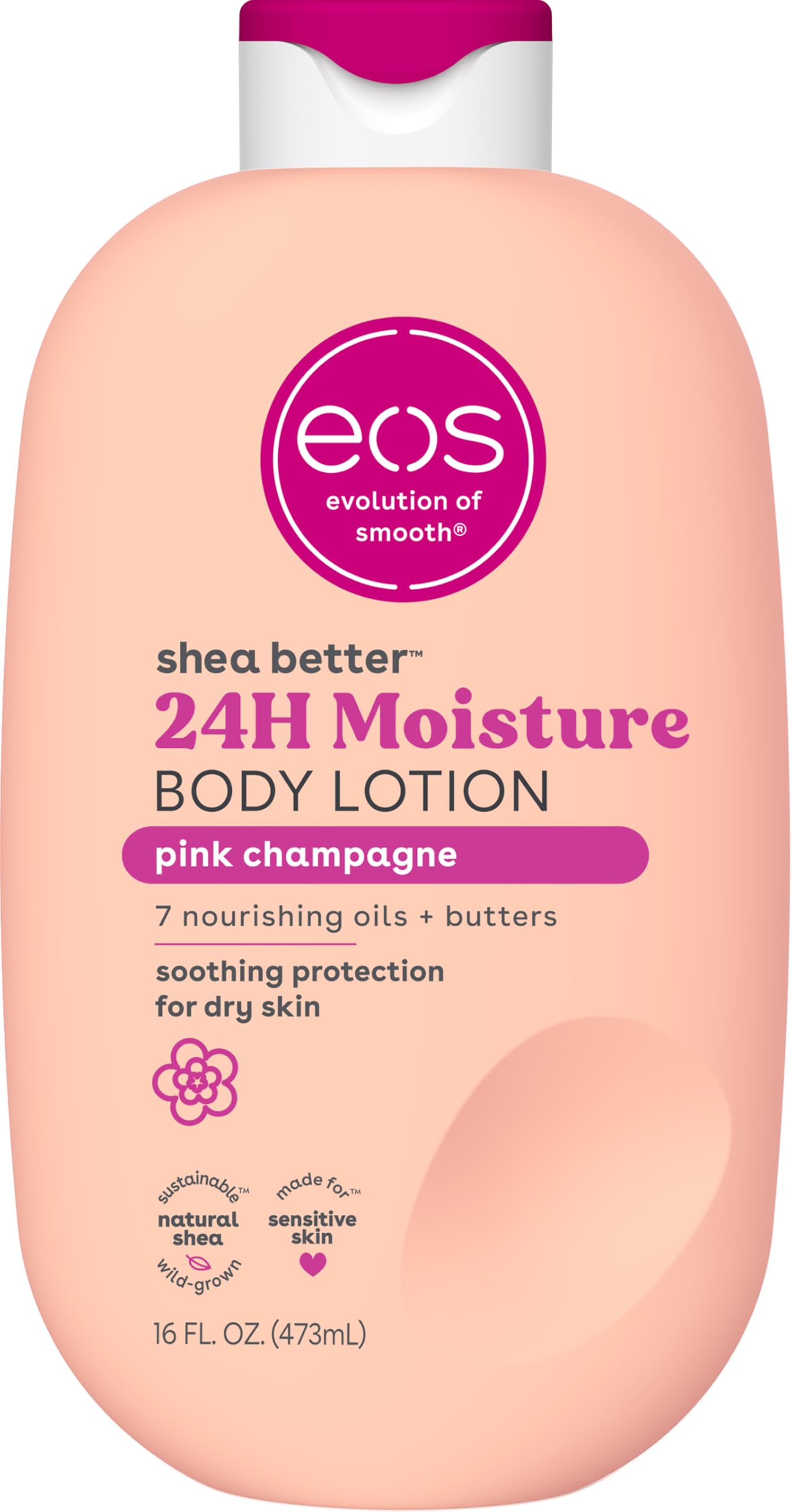 eos Shea Better Body Lotion Vanilla Cashmere, 24-Hour Moisture Skin Care, Lightweight & Non-Greasy, Natural Shea, Vegan, Vanilla Body Lotion, 16 fl oz