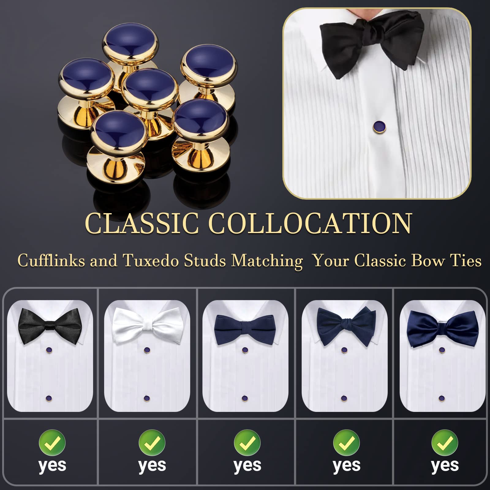 HAWSON Men’s Cufflinks and Tuxedo Studs Set with Gift Box; Men’s Jewelry or Accessories Suitable for Black Suit White Shirts Vest and Red Bow tie on Wedding or Anniversary and Birthday