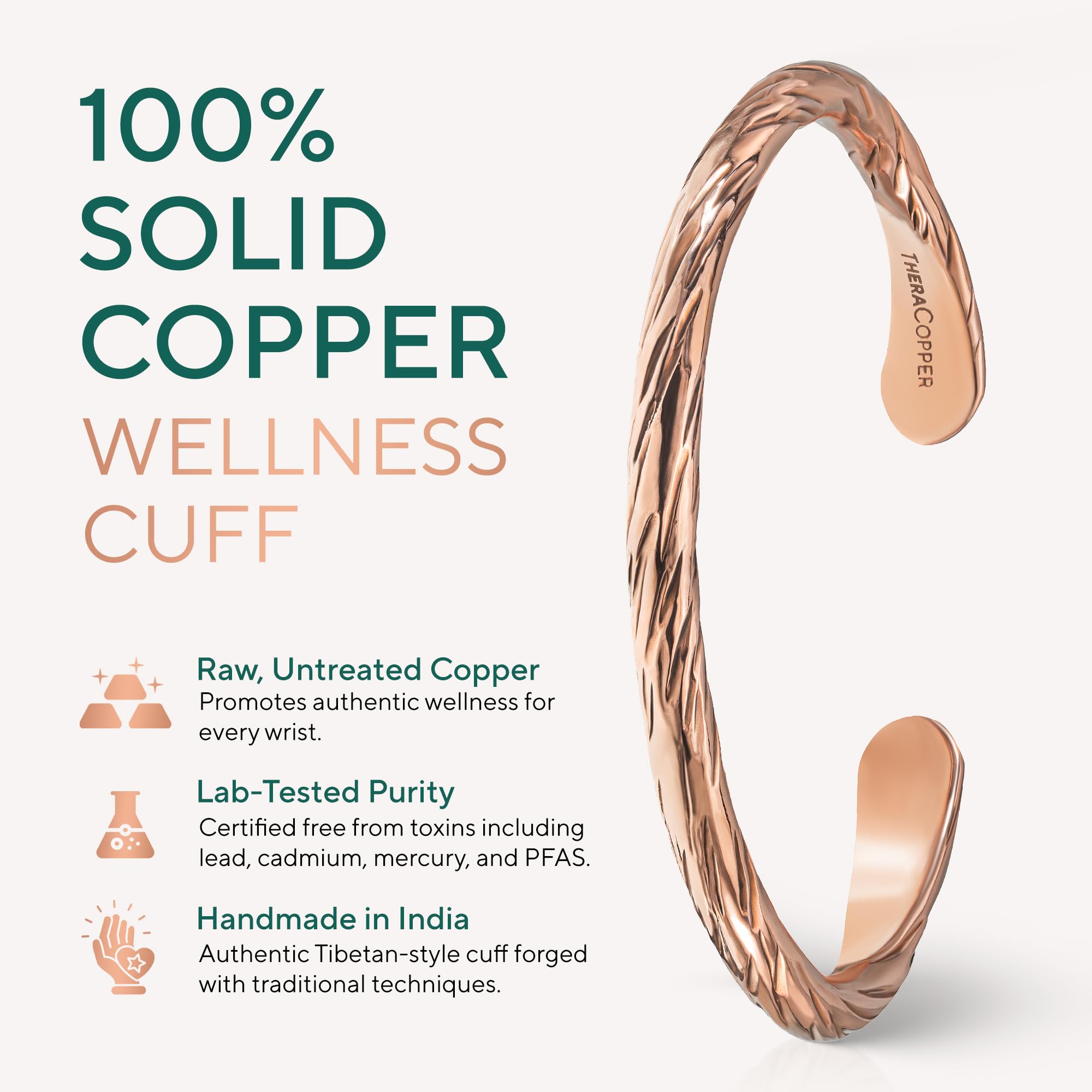 Copper Bracelet for Men & Women — 100% Pure Copper Bracelets — Raw, Solid & Uncoated Authentic Handmade Tibetan Bracelet Cuff Bangles