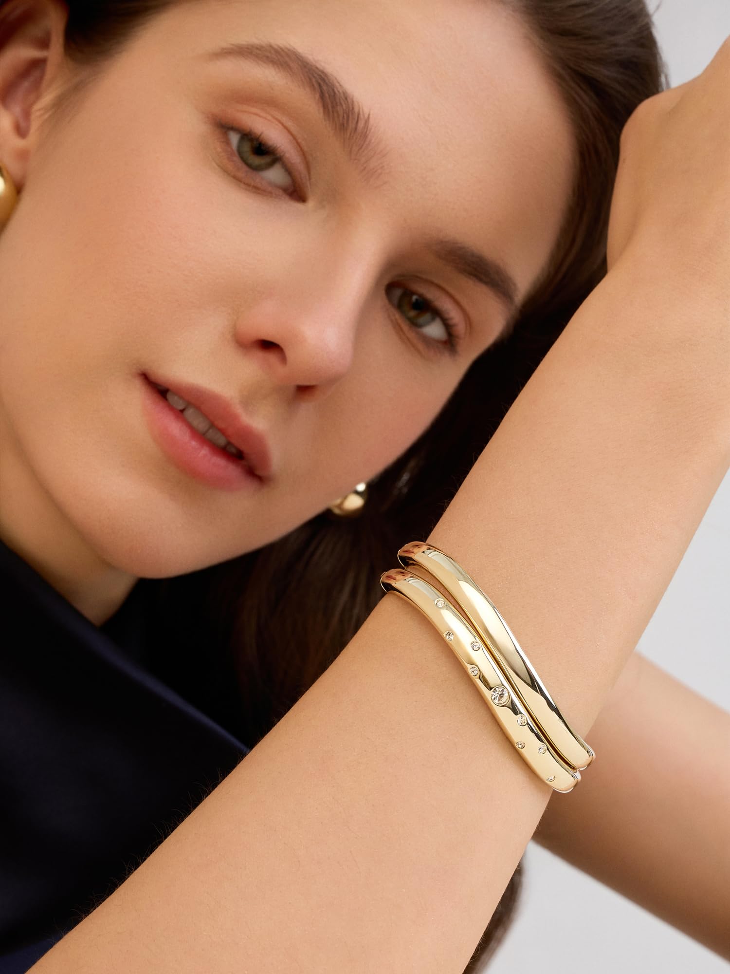 Gold Bracelets For Women, 14k Gold Filled Bangle Bracelets | Chunky Hinged Bangle Bracelets,Bangle Bracelets Non Tarnish, Jewelry For Women-Wavy Evil Eye Round Recetangle Marquise Cut