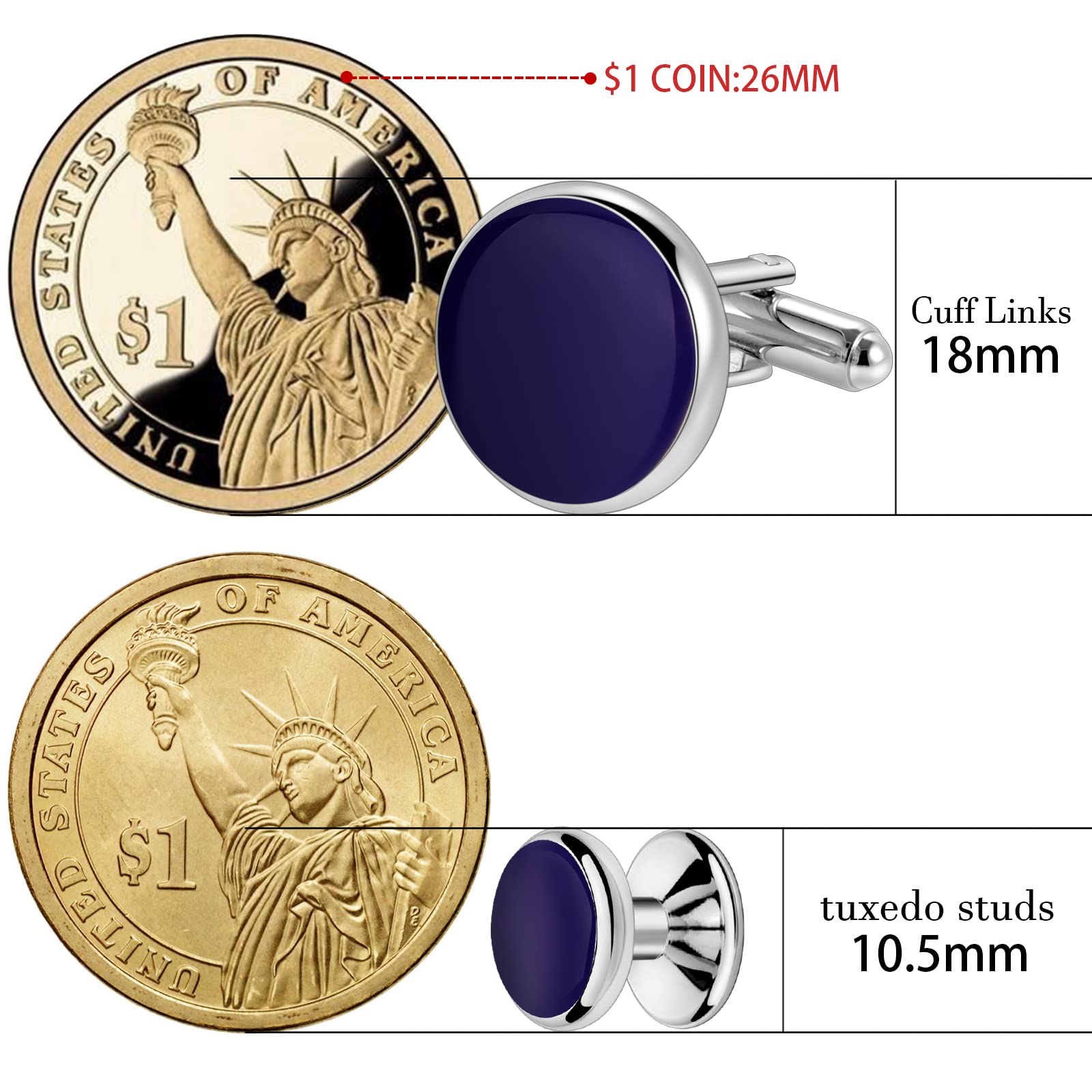 HAWSON Men’s Cufflinks and Tuxedo Studs Set with Gift Box; Men’s Jewelry or Accessories Suitable for Black Suit White Shirts Vest and Red Bow tie on Wedding or Anniversary and Birthday