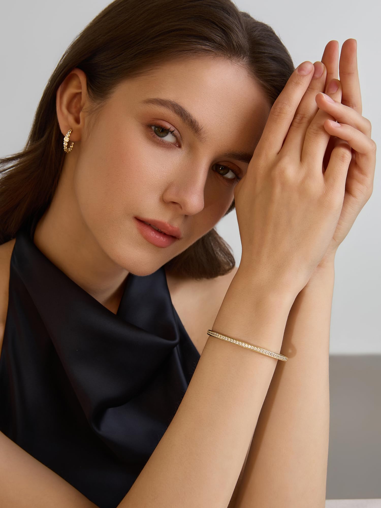 Gold Bracelets For Women, 14k Gold Filled Bangle Bracelets | Chunky Hinged Bangle Bracelets,Bangle Bracelets Non Tarnish, Jewelry For Women-Wavy Evil Eye Round Recetangle Marquise Cut
