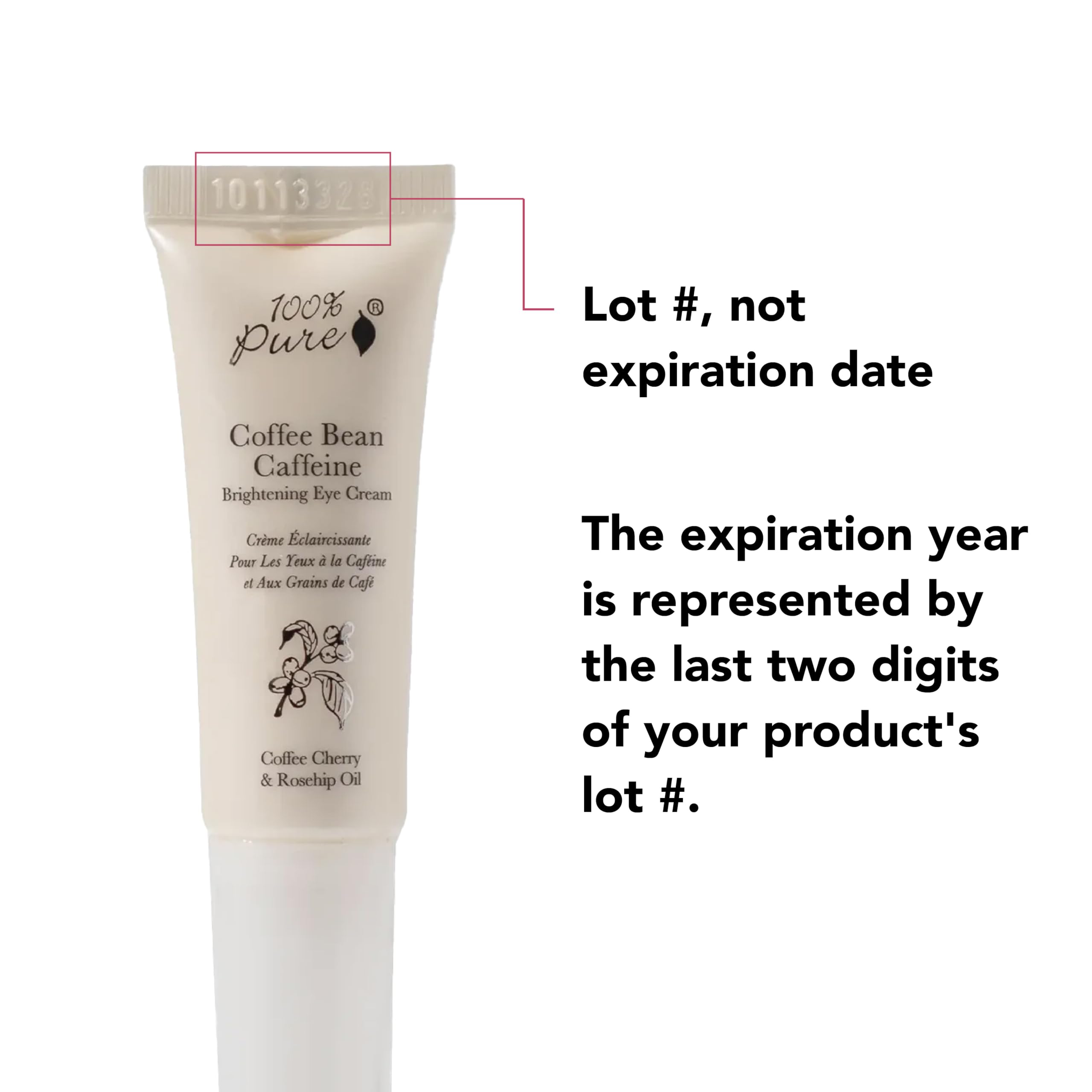 100% PURE Coffee Bean Caffeine Eye Cream, 1 oz | with Vitamin E, Green Tea, Rose; for Dry skin; Dark Circles; Vegan