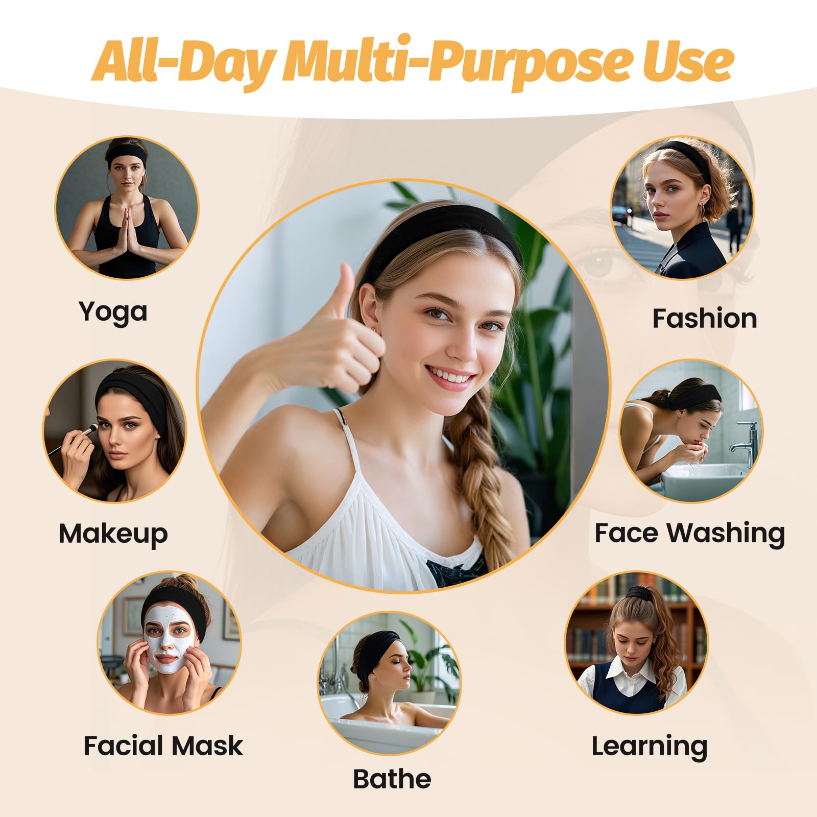 Headbands for Women - 6 Pack Wide Elastic Hair Bands | Stretchy Sweatbands Hair Bands | Soft Sports Thin Head Bands | Non-Slip Accessories Bands for Fashion, Washing Face, Workouts, Yoga, Daily Use
