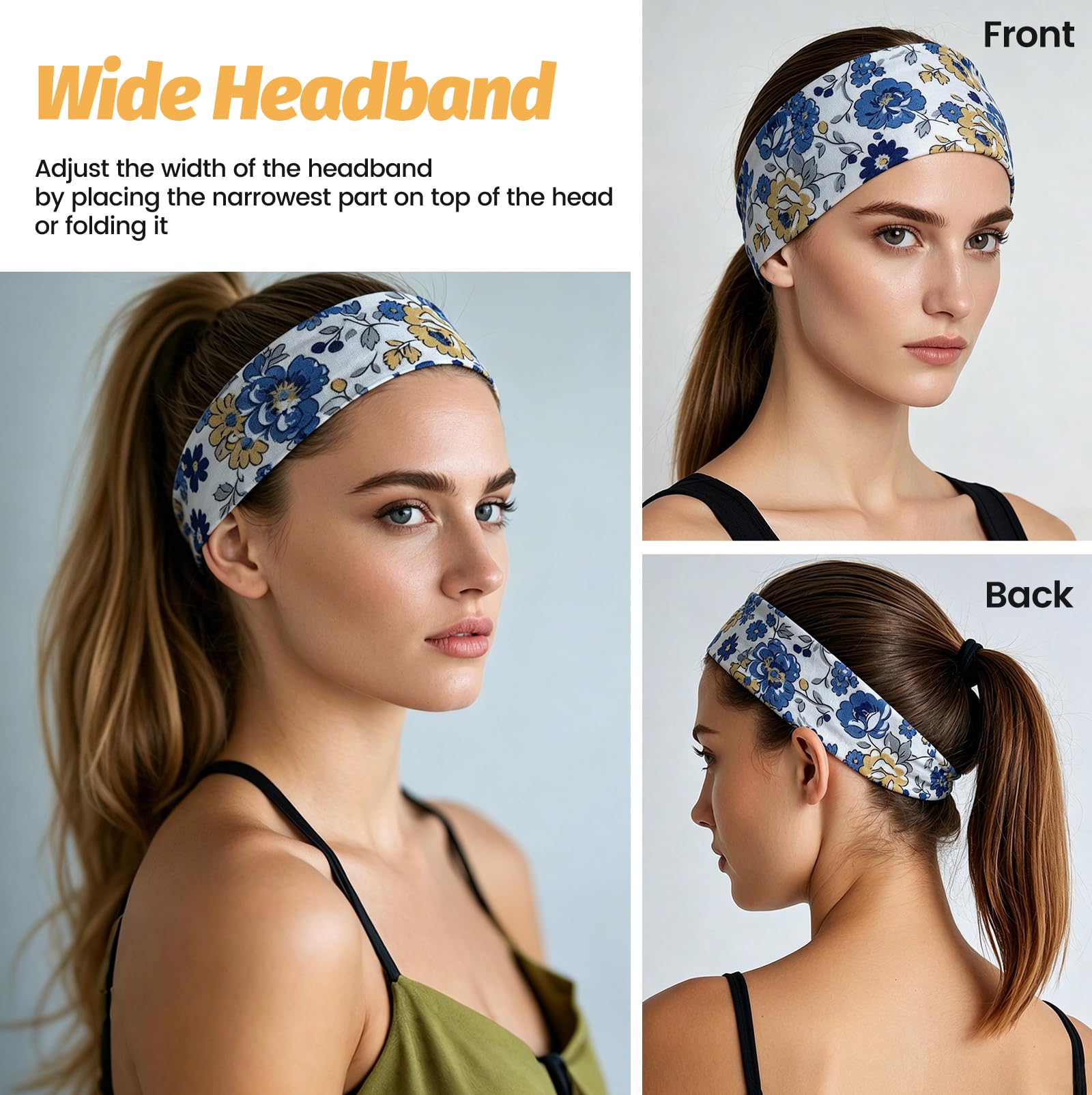 Headbands for Women - 6 Pack Wide Elastic Hair Bands | Stretchy Sweatbands Hair Bands | Soft Sports Thin Head Bands | Non-Slip Accessories Bands for Fashion, Washing Face, Workouts, Yoga, Daily Use