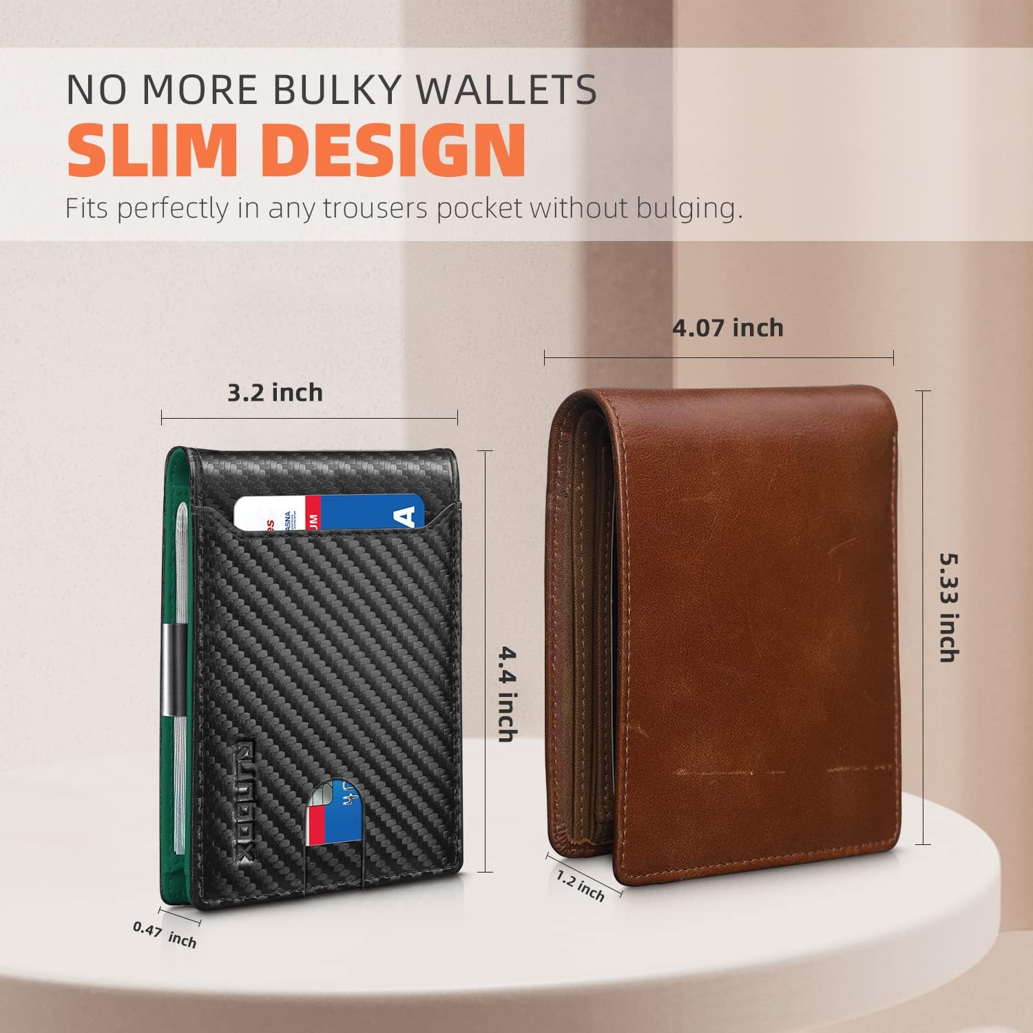 RUNBOX Slim Wallet for Men - RFID Blocking Leather Bifold with Money Clip | Minimalist Front Pocket Wallet Holds 11 Cards,Slim Thin Design,RFID Blocking Protection, Practical Birthday Gifts for Men