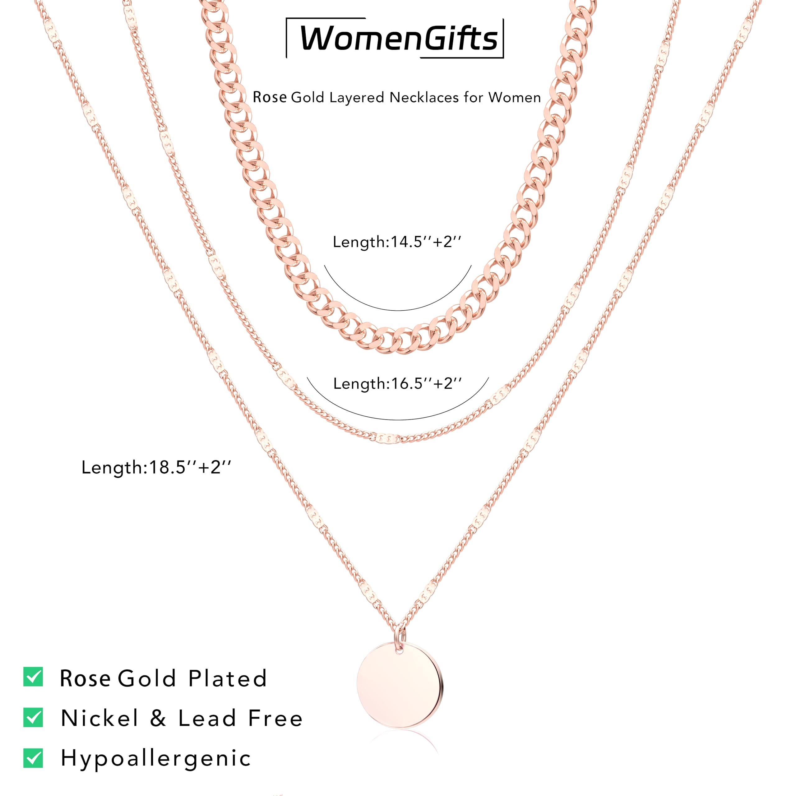 WomenGifts Layered Gold Necklaces for Women, 14K Gold Sterling Silver Plated Dainty Pendant Necklace Set Non Tarnish, Chunky Stackable Cuban Chain Choker, Trendy Birthstone Vacation Jewelry Gift