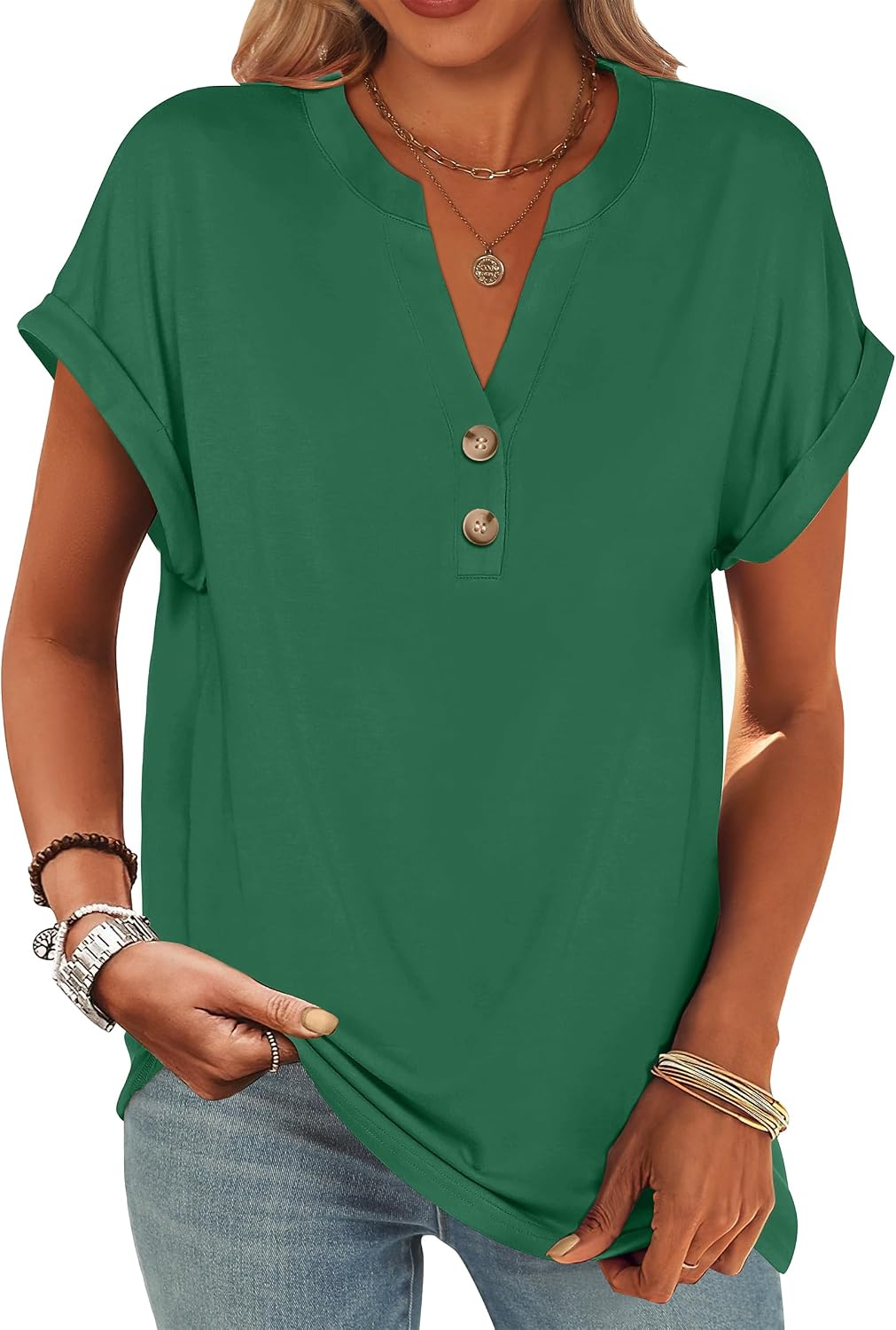 ANRABESS Womens Short Sleeve Henley Tops V Neck Dressy Casual Blouses Summer Trendy Tee Shirts 2026 Vacation Fashion Clothes