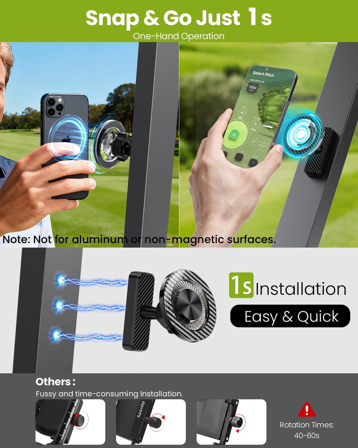 Magnetic Golf Cart Phone Holder, Golf Accessories for Men Golf Gifts Daddy | Premium Golf Cart Accessories For Men Dad Husband, Unique Magnet Phone Mount Holder, Golf Gift For Men, Car Accessory Father