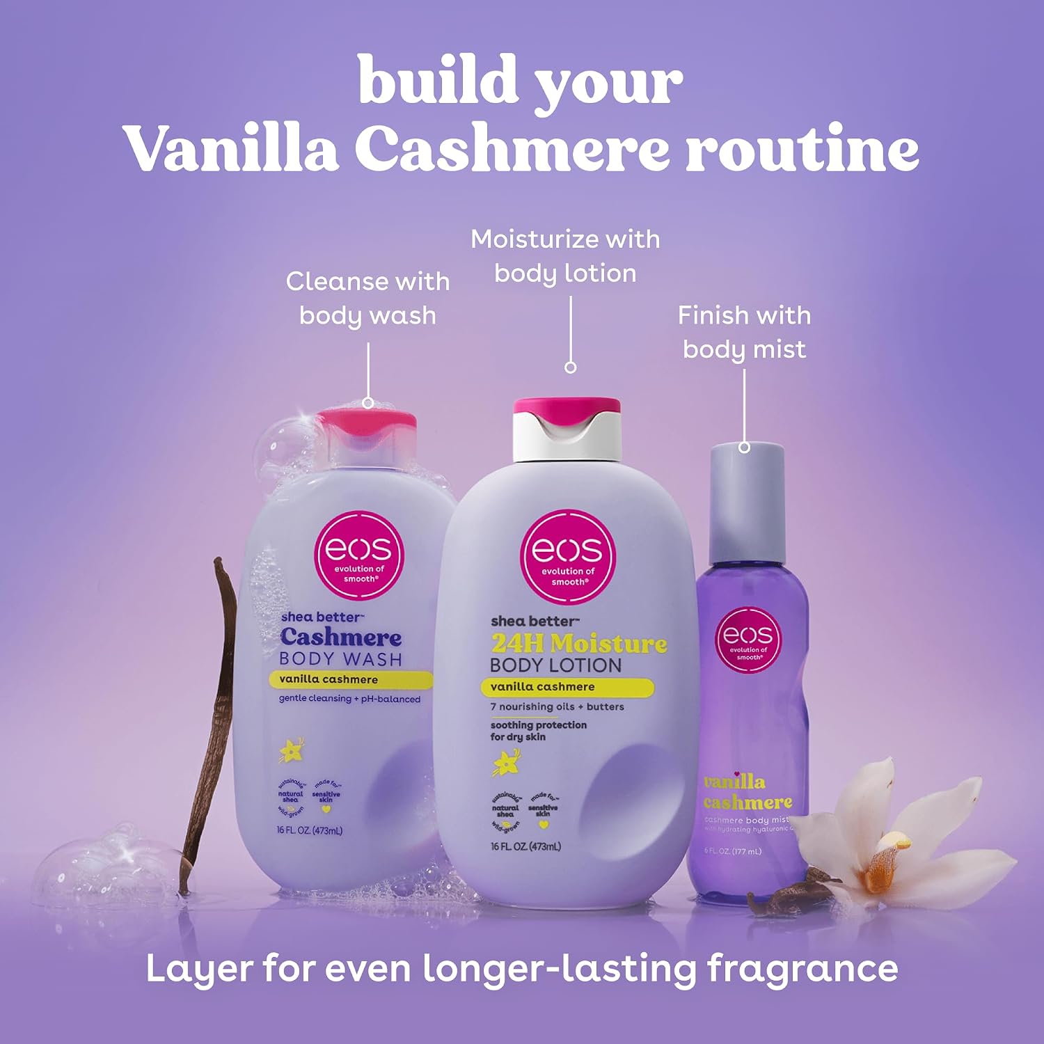 eos Shea Better Body Lotion Vanilla Cashmere, 24-Hour Moisture Skin Care, Lightweight & Non-Greasy, Natural Shea, Vegan, Vanilla Body Lotion, 16 fl oz