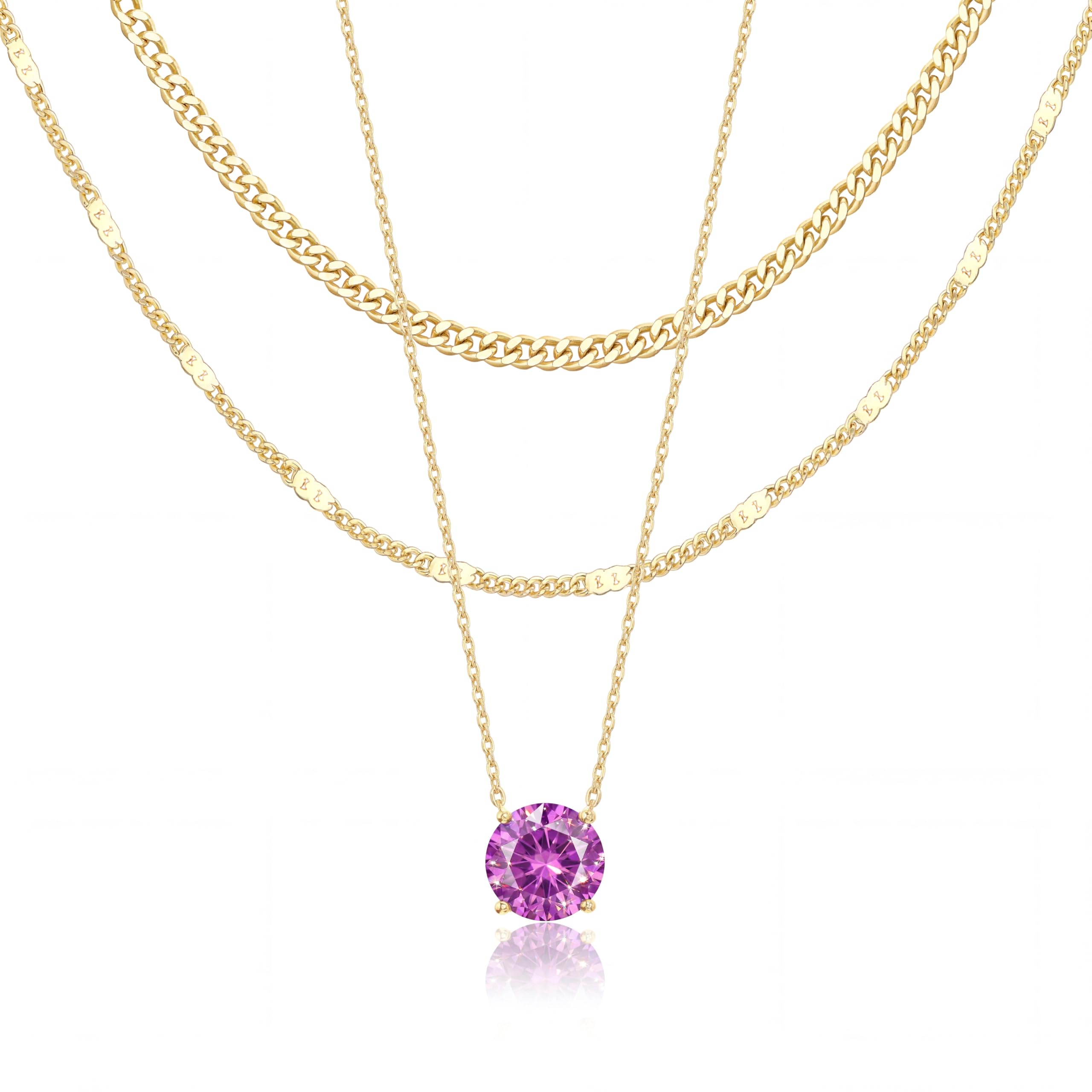 WomenGifts Layered Gold Necklaces for Women, 14K Gold Sterling Silver Plated Dainty Pendant Necklace Set Non Tarnish, Chunky Stackable Cuban Chain Choker, Trendy Birthstone Vacation Jewelry Gift