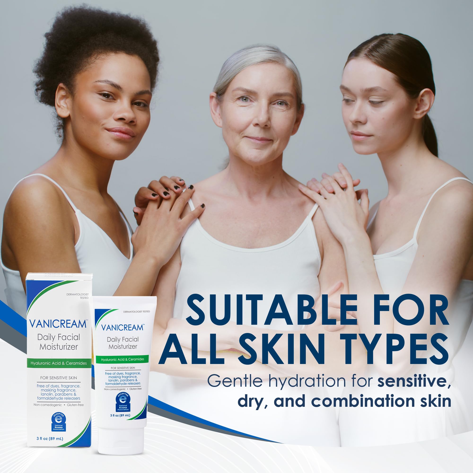 Vanicream Daily Facial Moisturizer, Face Cream with 5 Key Cermides & Hyaluronic Acid, 3 Fl Oz, Formulated Without Common Irritants for Sensitive Skin, Lightweight, Non-Greasy Hydration