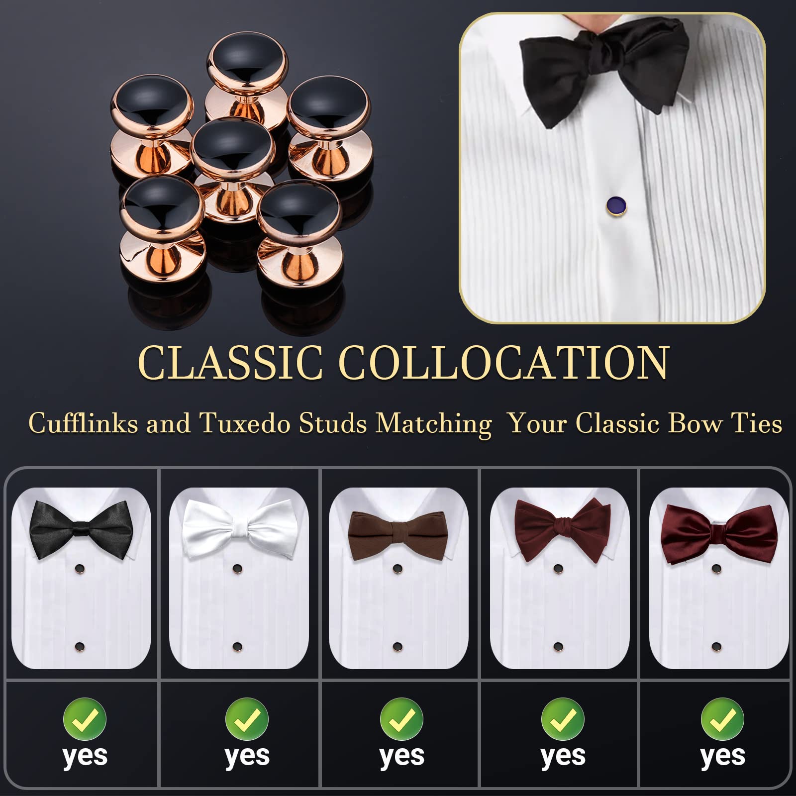 HAWSON Men’s Cufflinks and Tuxedo Studs Set with Gift Box; Men’s Jewelry or Accessories Suitable for Black Suit White Shirts Vest and Red Bow tie on Wedding or Anniversary and Birthday