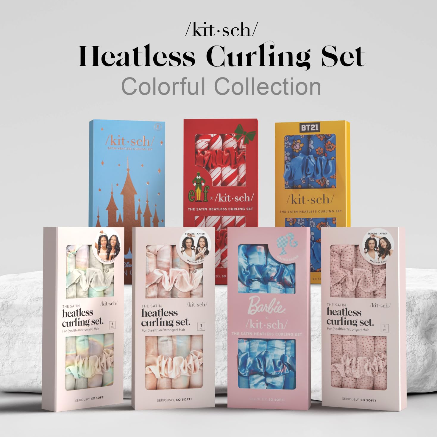 Kitsch Satin Heatless Curls Overnight Set - Sunset Tie Dye | No Heat Damage Overnight Curls | Comfortable Frizz Free Hair Curlers To Sleep In with 34" Hair Waver & 2 Satin Scrunchies