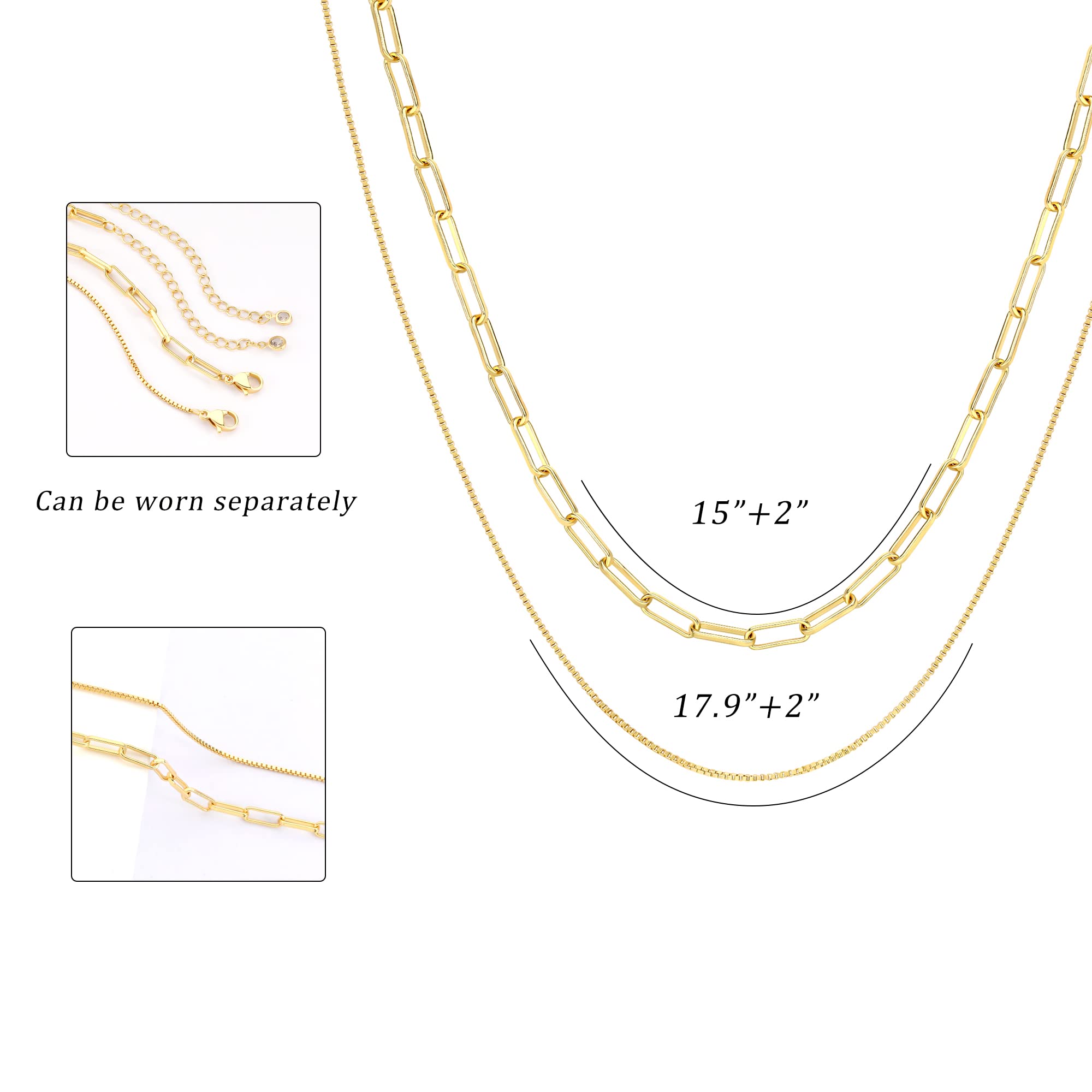 CHESKY 14K Gold Plated Layered Chain Necklace for Women | Trendy Cuban Link Chain, Chunky Paperclip Chain, Toggle Clasp Necklace, Fashion Gold Jewelry, Daily Gift for Women