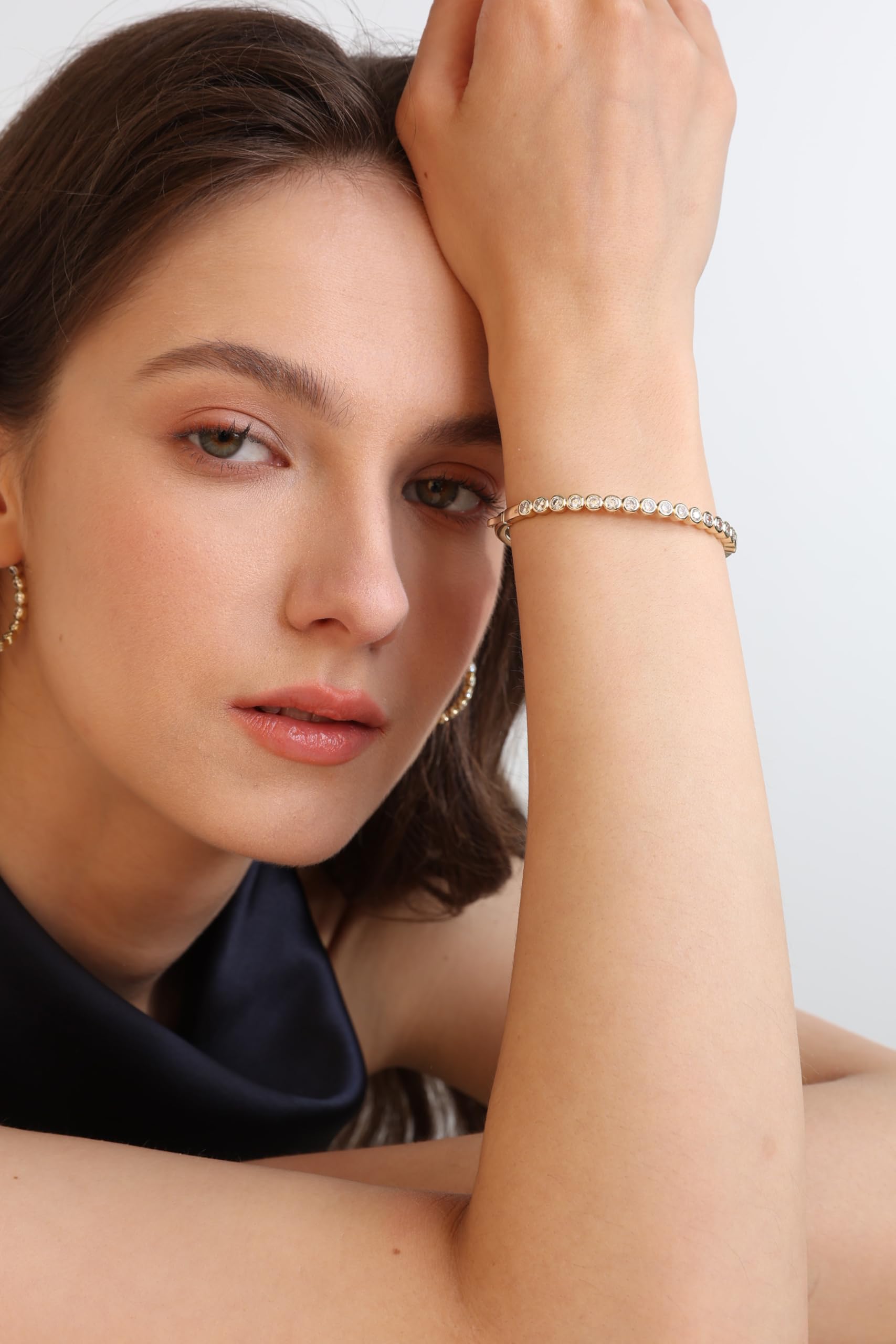 Gold Bracelets For Women, 14k Gold Filled Bangle Bracelets | Chunky Hinged Bangle Bracelets,Bangle Bracelets Non Tarnish, Jewelry For Women-Wavy Evil Eye Round Recetangle Marquise Cut