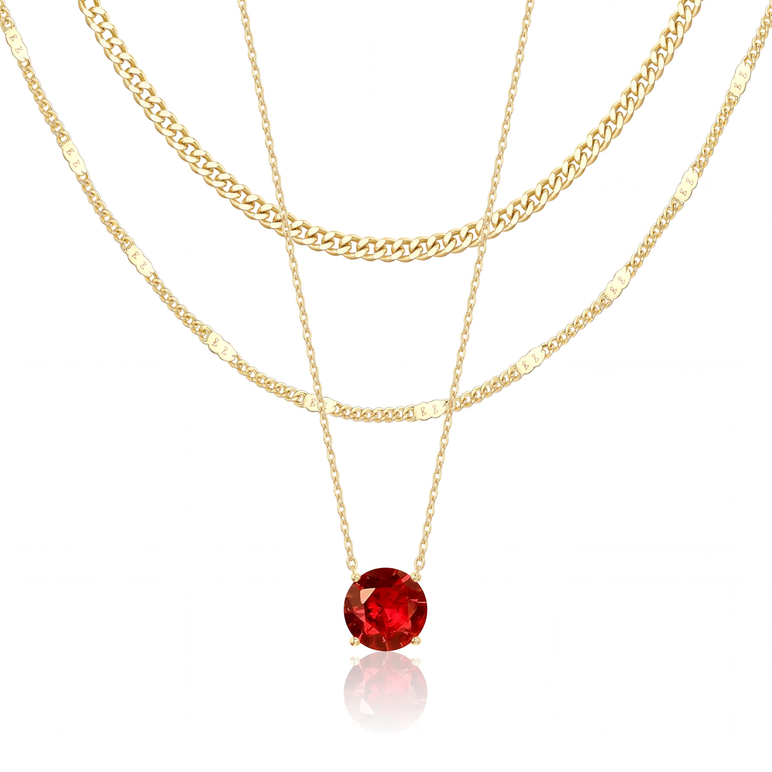 WomenGifts Layered Gold Necklaces for Women, 14K Gold Sterling Silver Plated Dainty Pendant Necklace Set Non Tarnish, Chunky Stackable Cuban Chain Choker, Trendy Birthstone Vacation Jewelry Gift