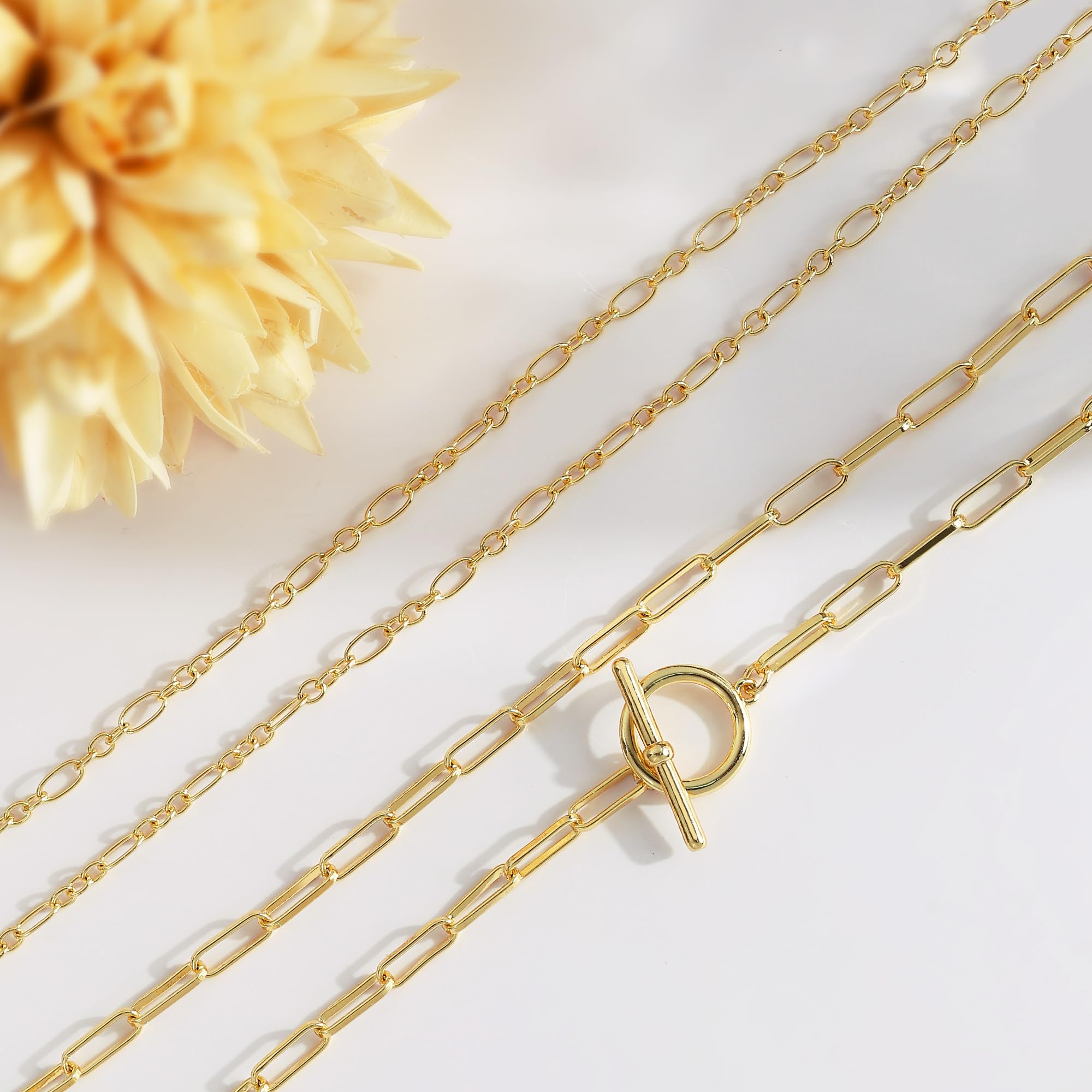 CHESKY 14K Gold Plated Layered Chain Necklace for Women | Trendy Cuban Link Chain, Chunky Paperclip Chain, Toggle Clasp Necklace, Fashion Gold Jewelry, Daily Gift for Women