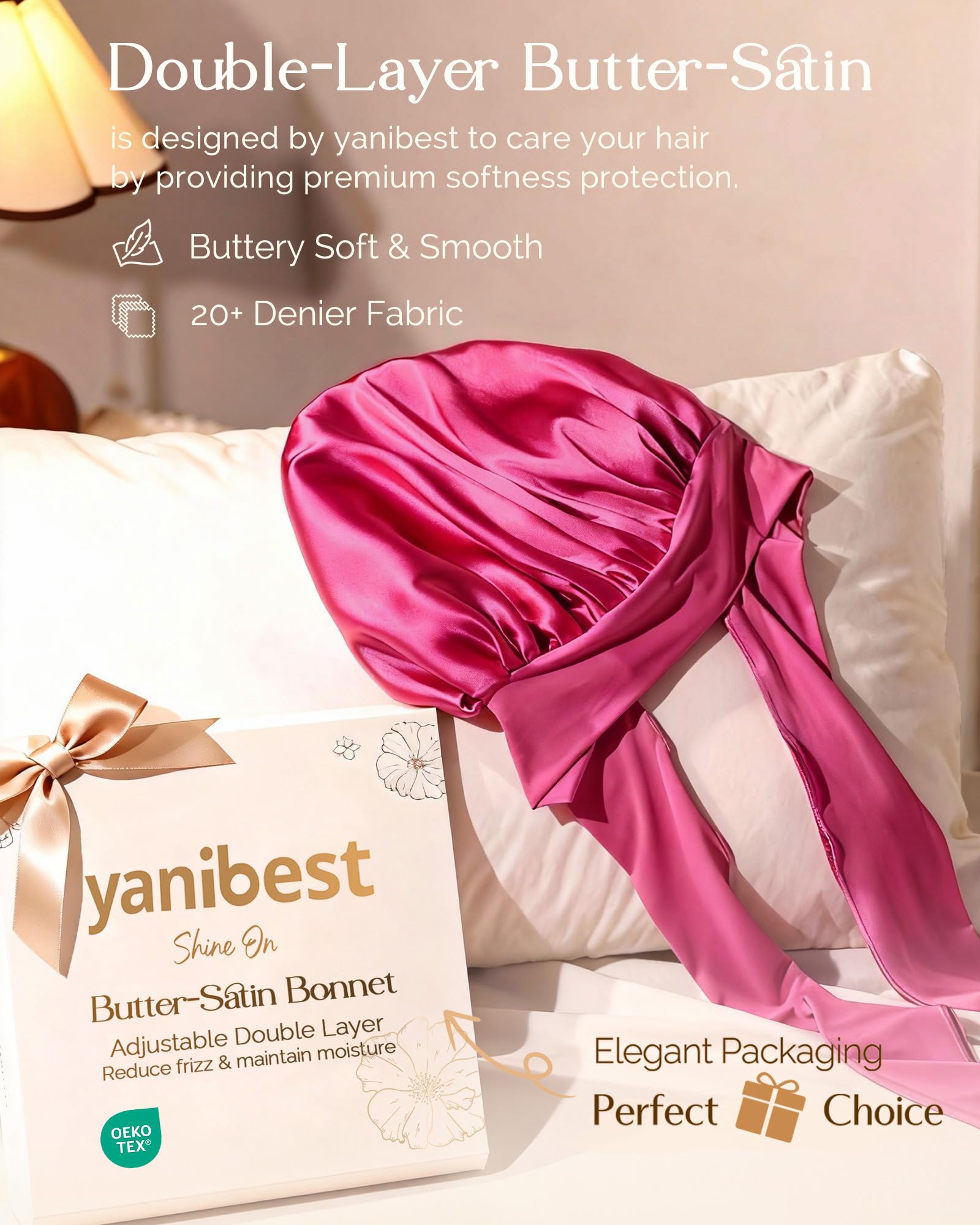 YANIBEST Adjustable Silk Bonnet for Sleeping Women Double Layer Satin Bonnet Reduce Friction Prevent Frizz Curly Hair