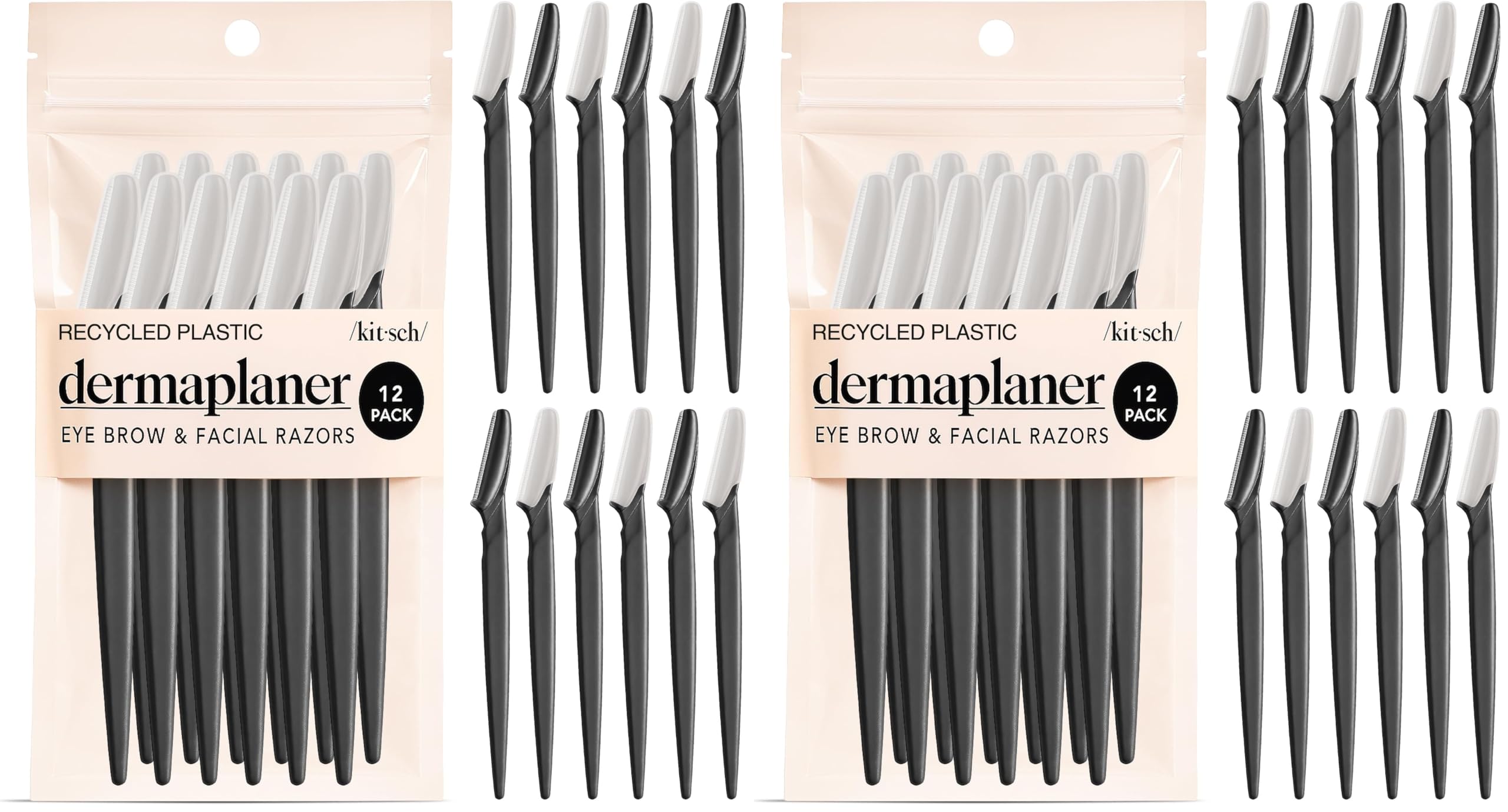 Kitsch Dermaplane Razor for Women Face – Black, 12 pcs | Face Razors for Women & Men, Eyebrow Razor & Face Shaver – Exfoliating Facial Razor & Dermaplaner as Tool for Smoother Skin