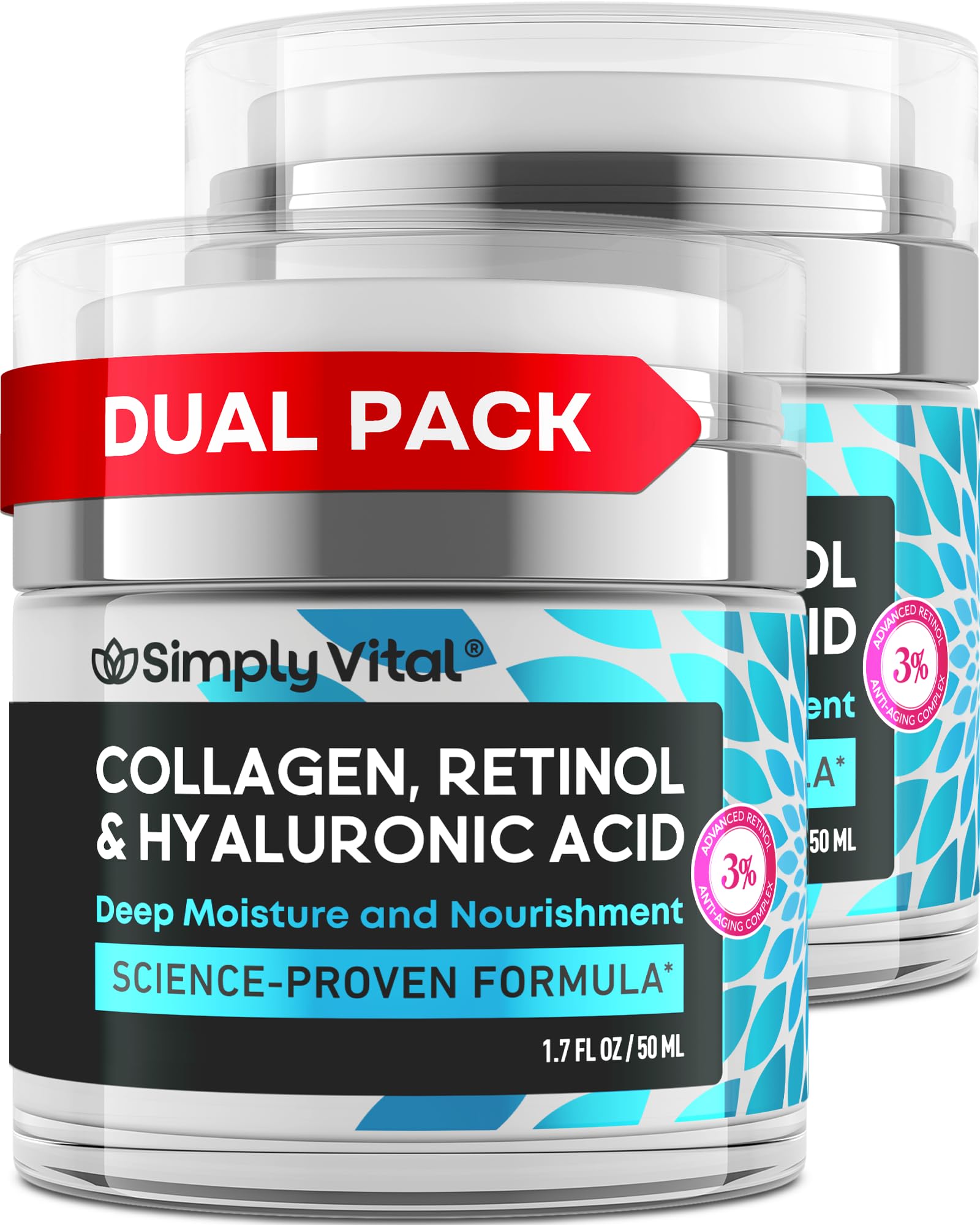 SimplyVital Face Moisturizer Retinol Collagen Hyaluronic Acid Cream 1.7 oz | Anti-Aging, Moisturizer Face Cream for Women & Men, Visibly Firming, Hydrating Neck Care, Day & Night Skin Care, Silky Feel