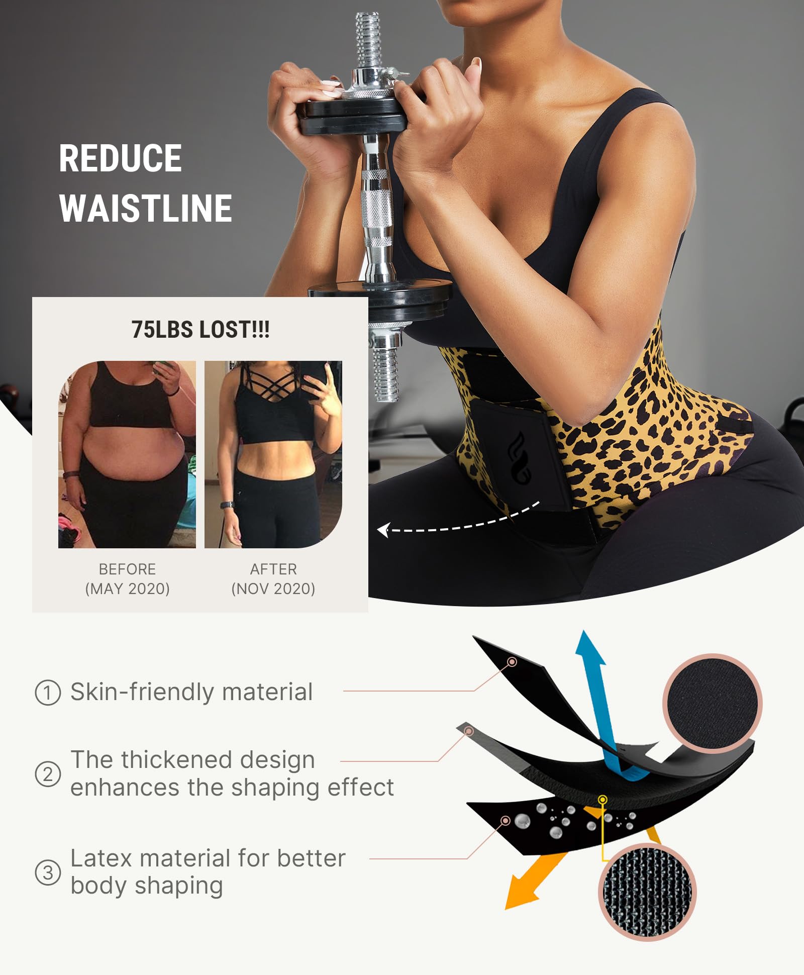 FeelinGirl Waist Trainer Belt Cincher Corset Tummy Control Faja Body Shaper | Hourglass Shaping, Triple Wrap, Hook-loop Closure, Postpartum Gym Workout, Underbust Girdle, Perspiring Fabric