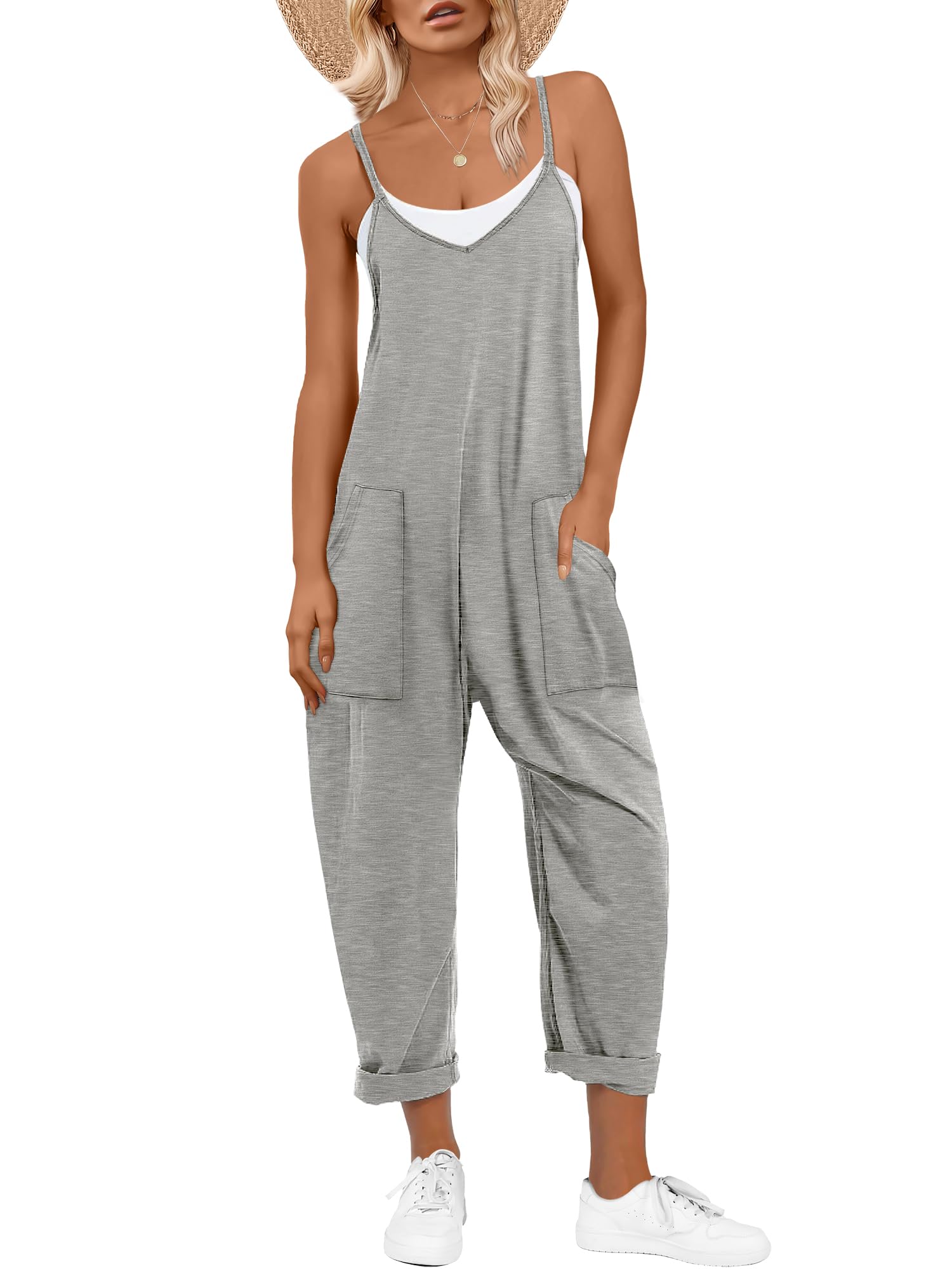 ANRABESS Jumpsuits for Women Casual Summer Overalls Sleeveless Spaghetti Strap Romper Jumpers Trendy Beach Vacation Outfits