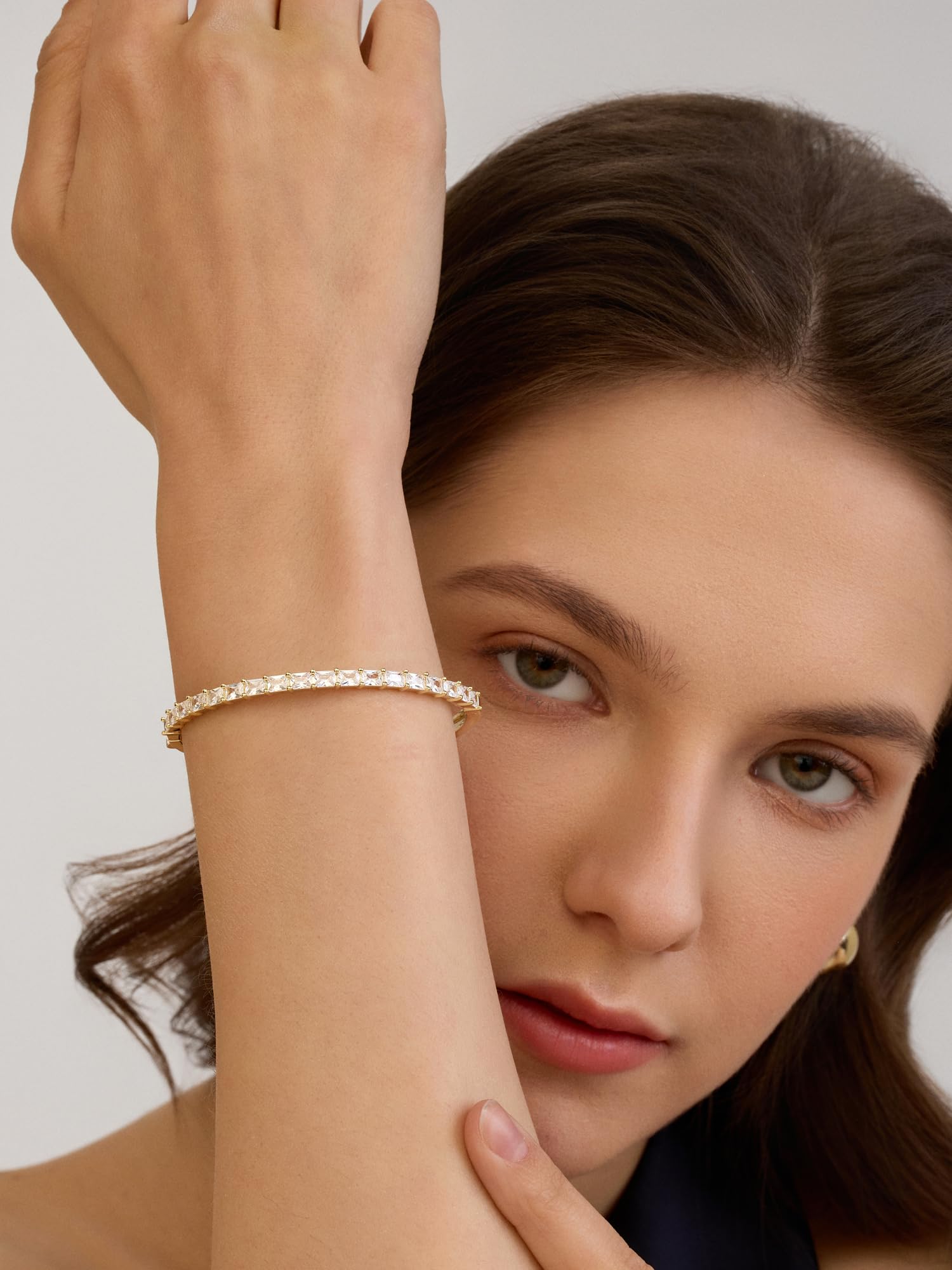 Gold Bracelets For Women, 14k Gold Filled Bangle Bracelets | Chunky Hinged Bangle Bracelets,Bangle Bracelets Non Tarnish, Jewelry For Women-Wavy Evil Eye Round Recetangle Marquise Cut