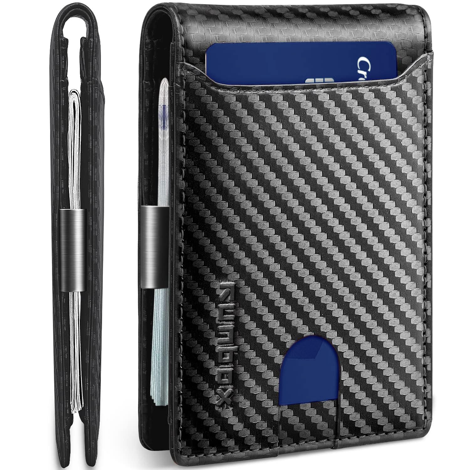 RUNBOX Slim Wallet for Men - RFID Blocking Leather Bifold with Money Clip | Minimalist Front Pocket Wallet Holds 11 Cards,Slim Thin Design,RFID Blocking Protection, Practical Birthday Gifts for Men