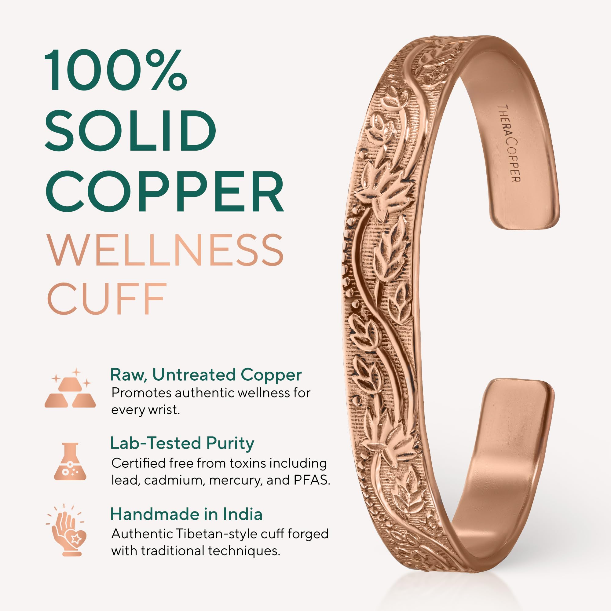Copper Bracelet for Men & Women — 100% Pure Copper Bracelets — Raw, Solid & Uncoated Authentic Handmade Tibetan Bracelet Cuff Bangles