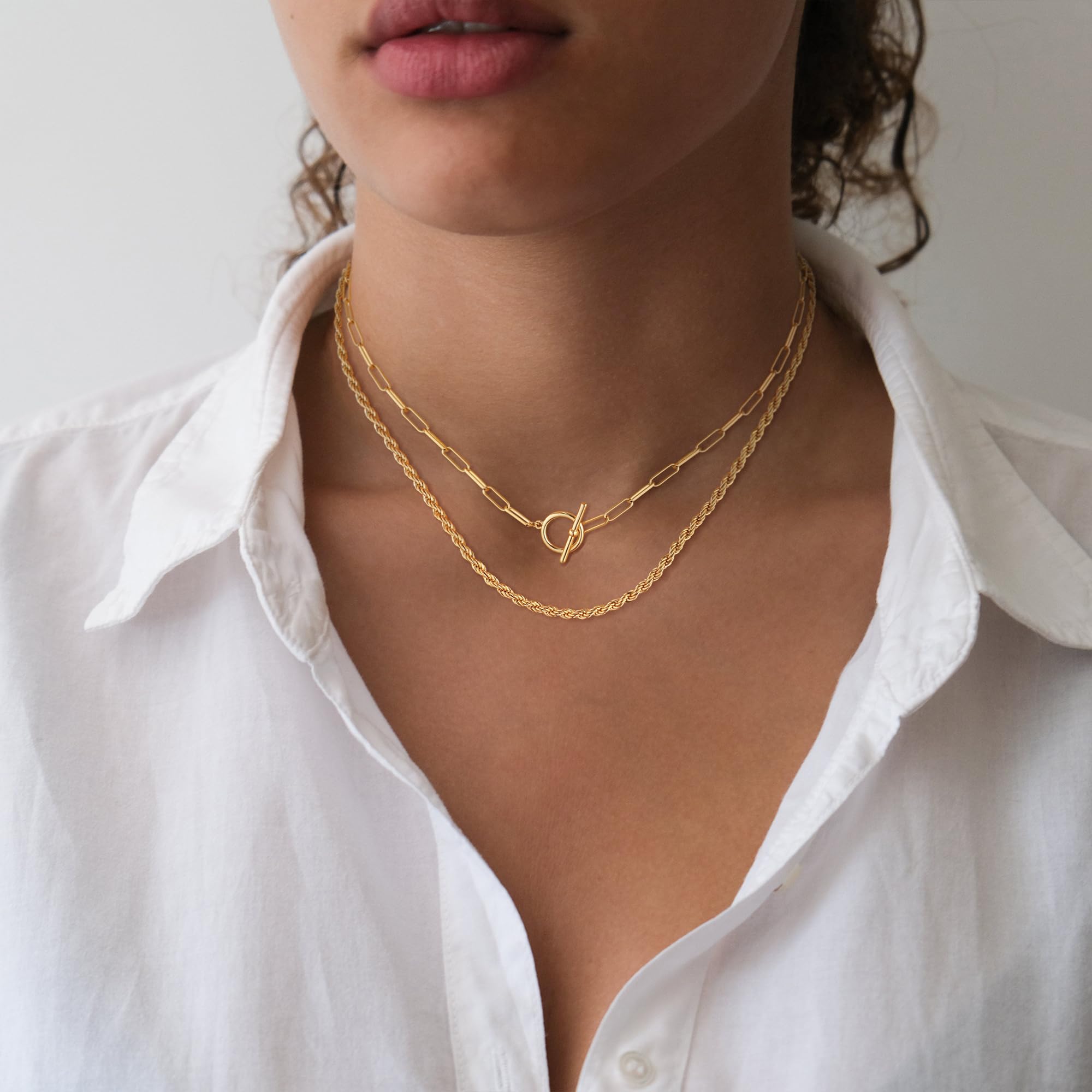 CHESKY 14K Gold Plated Layered Chain Necklace for Women | Trendy Cuban Link Chain, Chunky Paperclip Chain, Toggle Clasp Necklace, Fashion Gold Jewelry, Daily Gift for Women