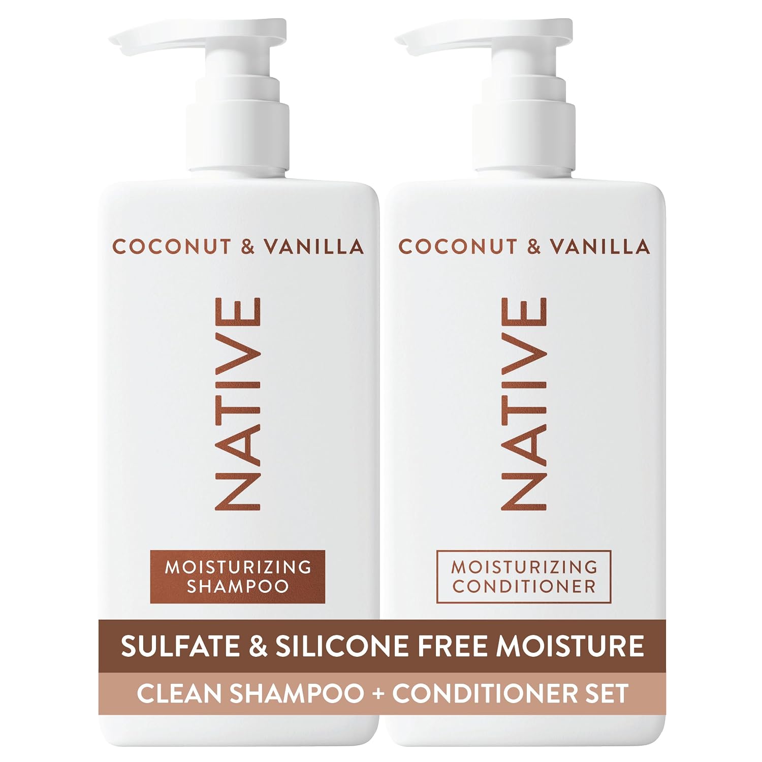 Native Coconut & Vanilla Shampoo and Conditioner Contain Naturally Derived Ingredients | All Hair Types, Color & Treated, Fine to Dry Damaged, Sulfate & Dye Free - 2-Pack