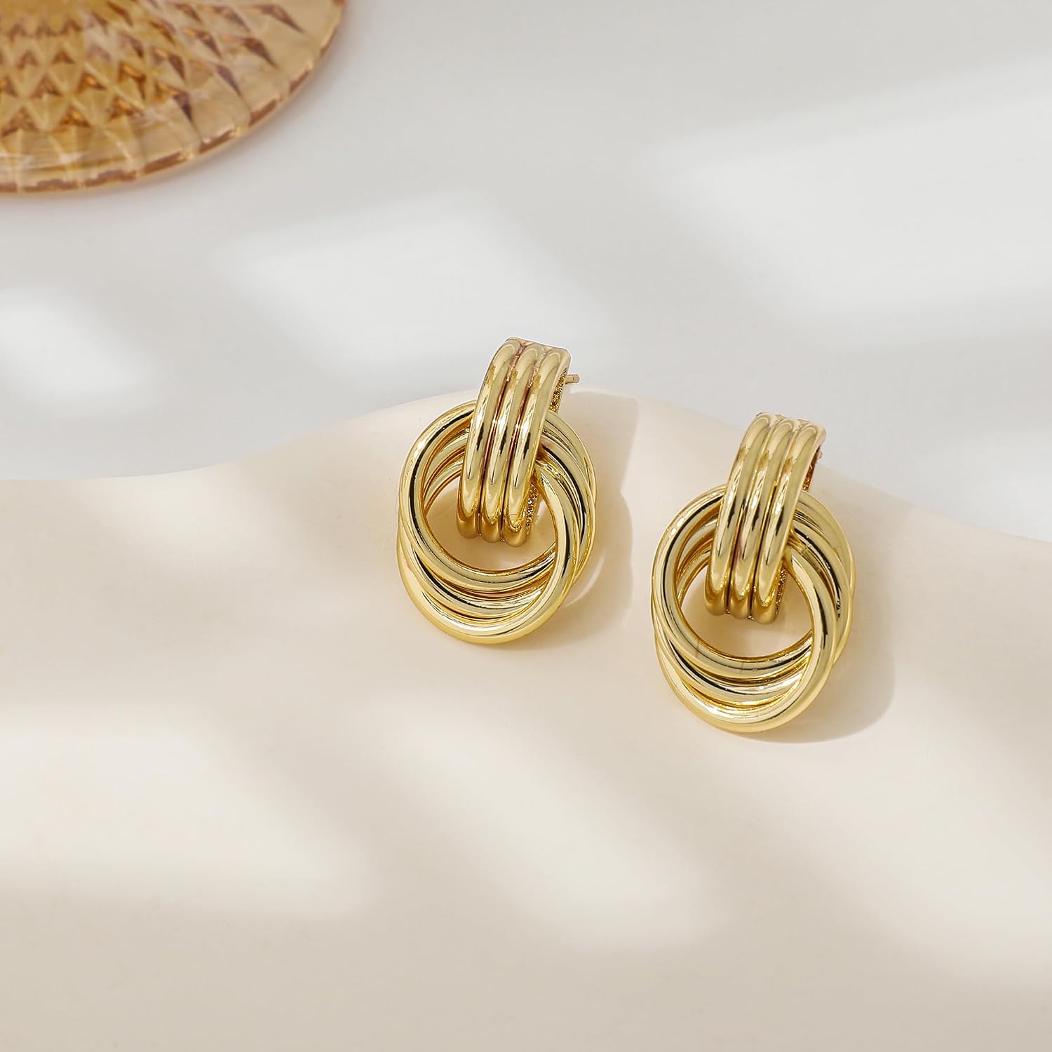 SHERLOVE Chunky Knot Gold Earrings Women Statement Drop Dangle Earrings | 14K Gold Plated Hypoallergenic Lightweight,Trendy Dainty Elegant Cute,Women Gold Jewelry Fashion Accessories Gifts