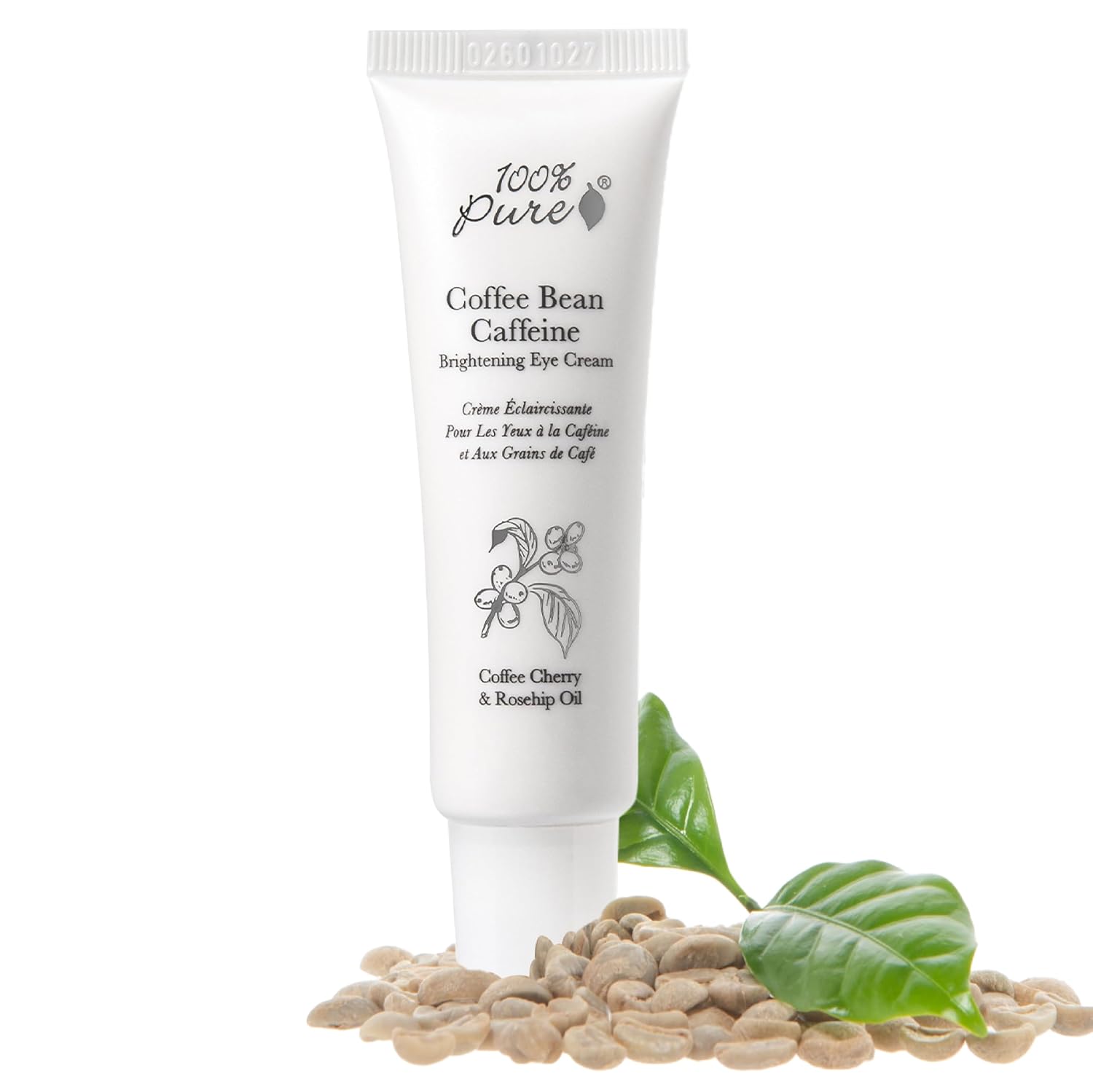 100% PURE Coffee Bean Caffeine Eye Cream, 1 oz | with Vitamin E, Green Tea, Rose; for Dry skin; Dark Circles; Vegan
