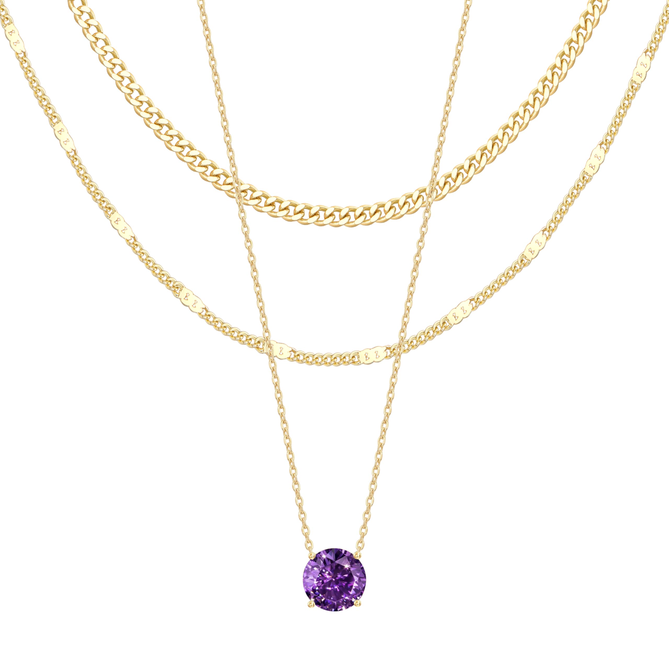 WomenGifts Layered Gold Necklaces for Women, 14K Gold Sterling Silver Plated Dainty Pendant Necklace Set Non Tarnish, Chunky Stackable Cuban Chain Choker, Trendy Birthstone Vacation Jewelry Gift