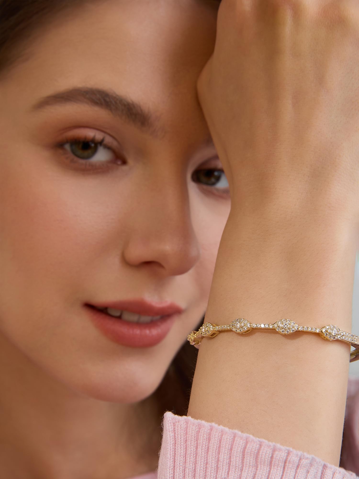Gold Bracelets For Women, 14k Gold Filled Bangle Bracelets | Chunky Hinged Bangle Bracelets,Bangle Bracelets Non Tarnish, Jewelry For Women-Wavy Evil Eye Round Recetangle Marquise Cut
