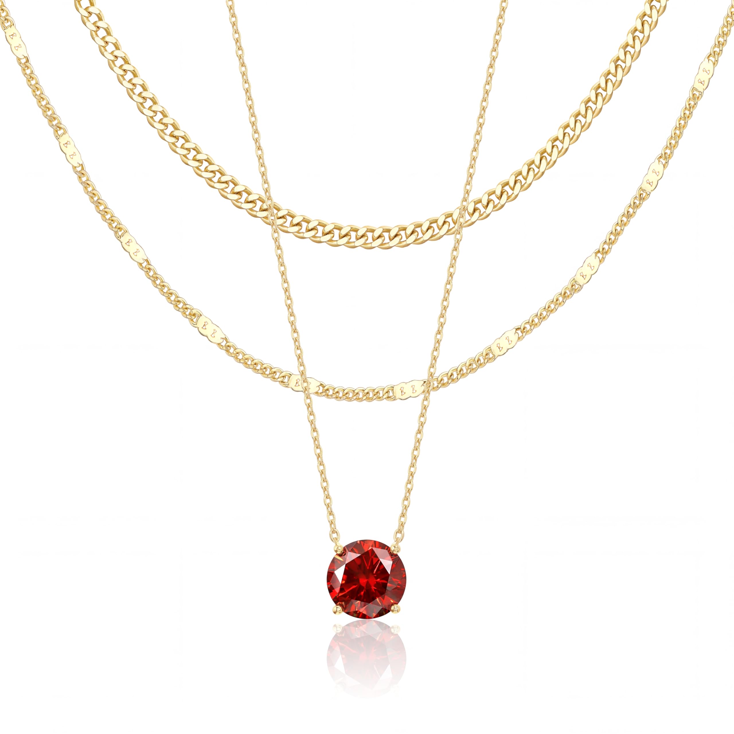 WomenGifts Layered Gold Necklaces for Women, 14K Gold Sterling Silver Plated Dainty Pendant Necklace Set Non Tarnish, Chunky Stackable Cuban Chain Choker, Trendy Birthstone Vacation Jewelry Gift