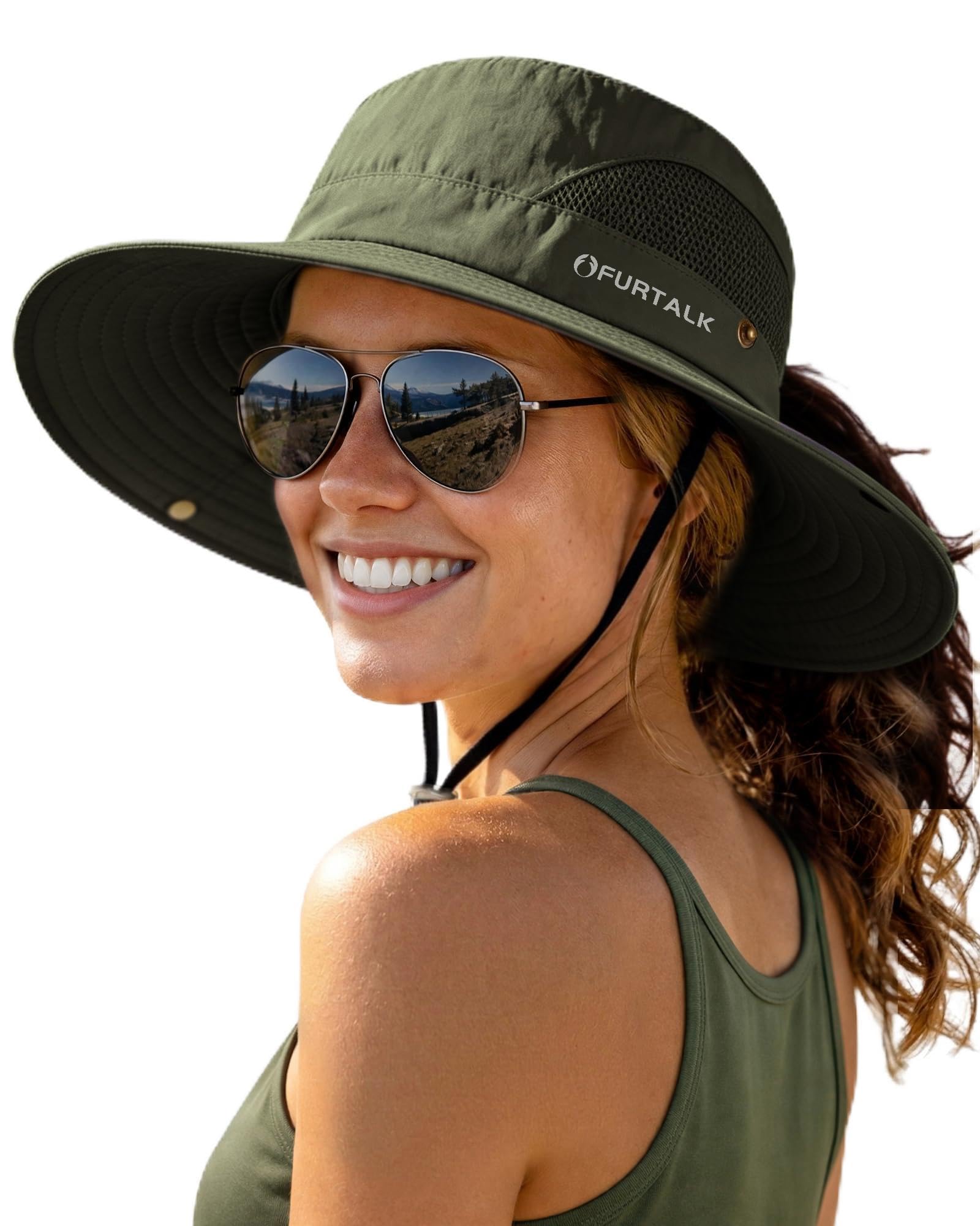 FURTALK Womens Sun Hat with Ponytail Hole Beach Hiking Summer Wide Brim UPF 50+ Outdoor Protection Foldable Bucket Hat