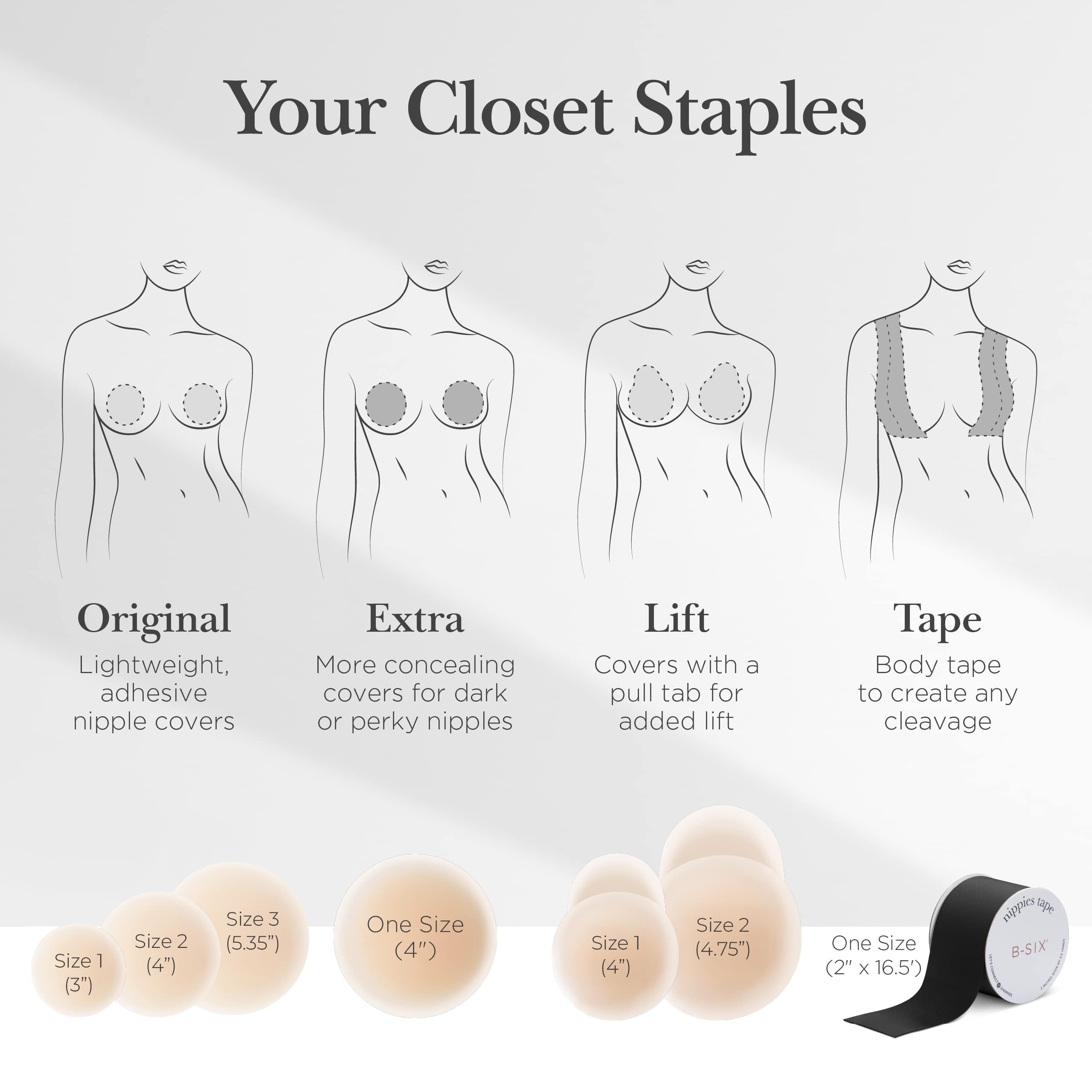 Nippies Reusable Nipple Covers, Skin Safe Pasties in Circle or Lift Style | Dermatologist Tested Adhesive Pasties, Sticky Up to 20 Wears, Stays On through Sweaty Summer Heat, Travel Case Included